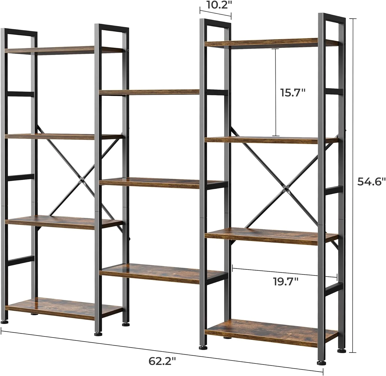 SUPERJARE Triple 4 Tier Bookshelf with 11 Open Display Shelves