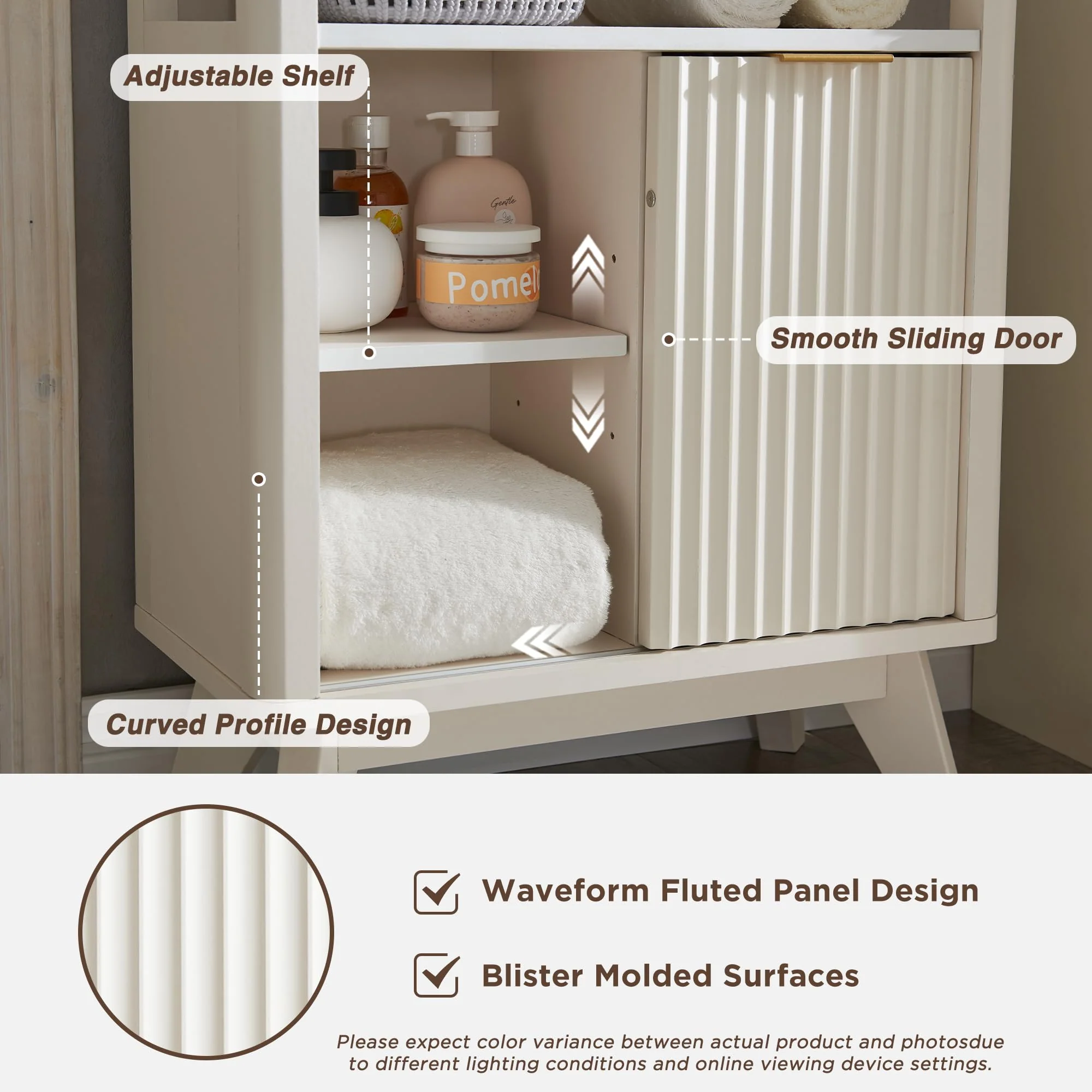 T4TREAM Fluted Bathroom Floor Cabinet with Sliding Door