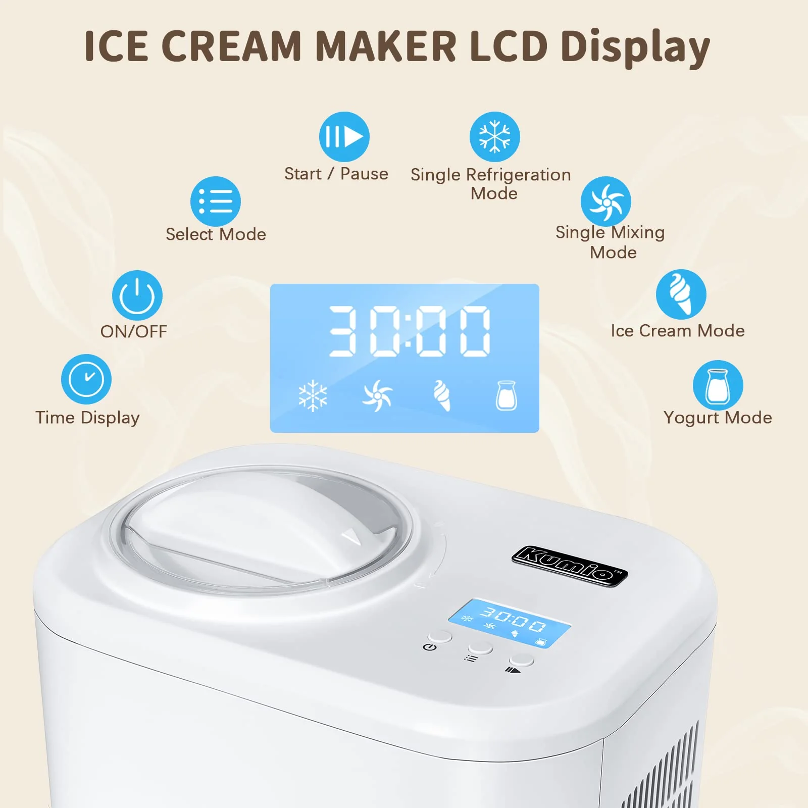 KUMIO 1.2-Quart Automatic Ice Cream Maker with Compressor