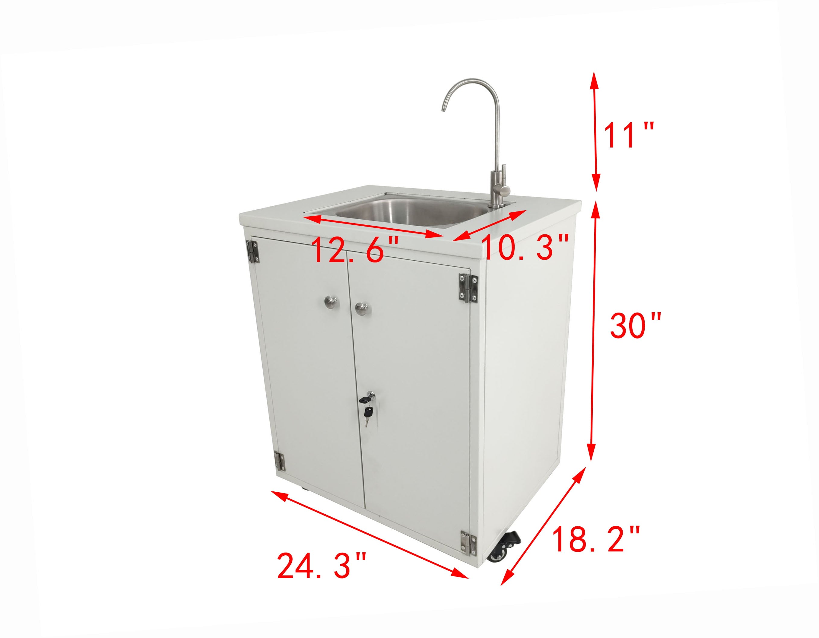 Cabinet Portable Sink Self Contained Hand Wash Station Mobile Sink Water Fountain Water Supply 110V/12V Powered Built-in Pump Water Jugs NOT included 24 X 18 X 30 CABINET SIZE 10094