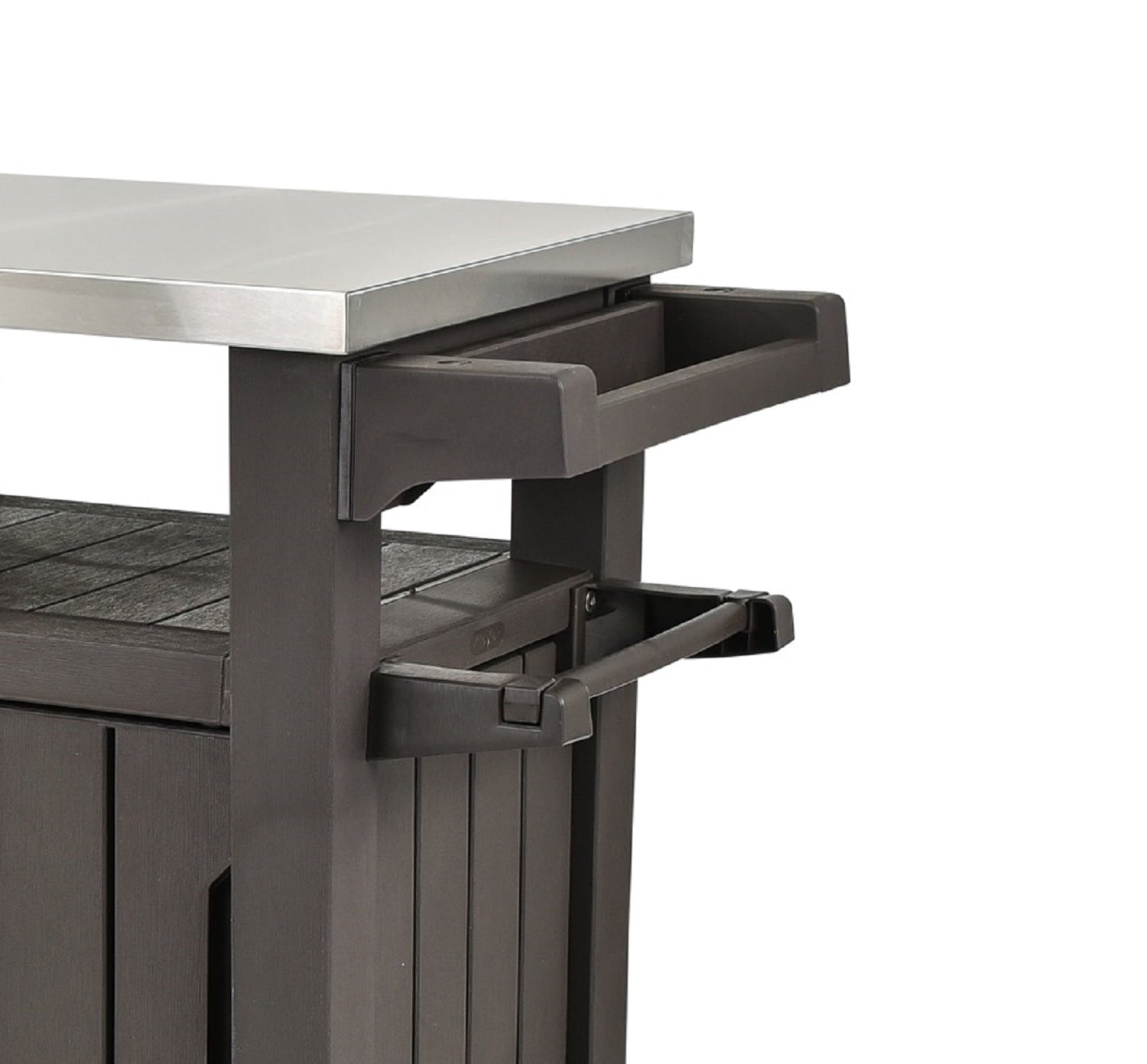 Unity XL Portable Outdoor Table and Storage Cabinet with Accessory Hooks. Espresso Brown