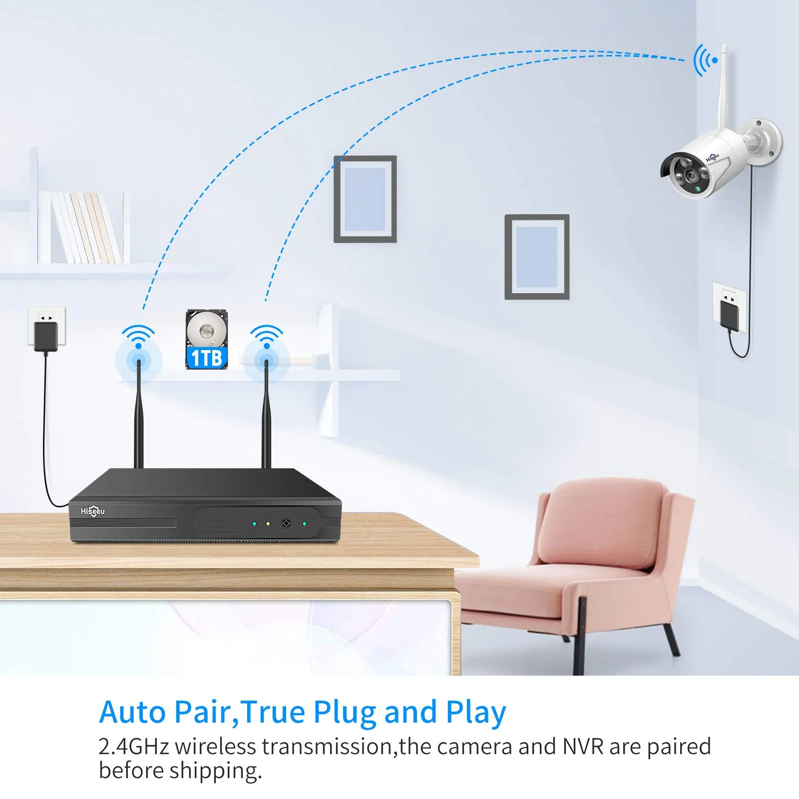 Hiseeu Wireless Security Camera System with 1TB Hard Drive