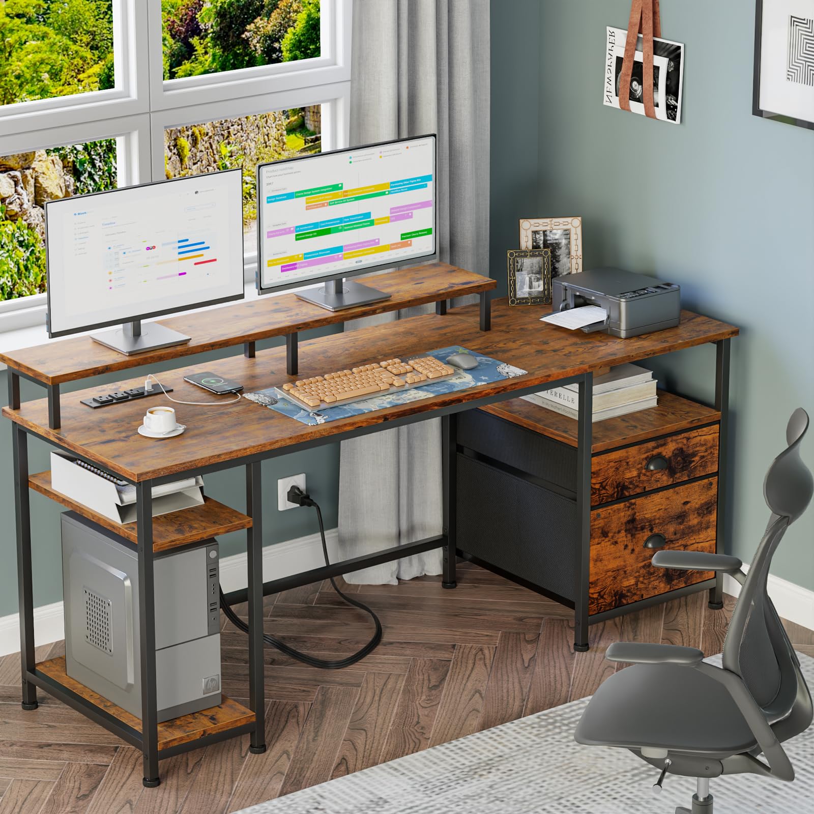 Furologee 61 Computer Desk with Power Outlet and USB Ports