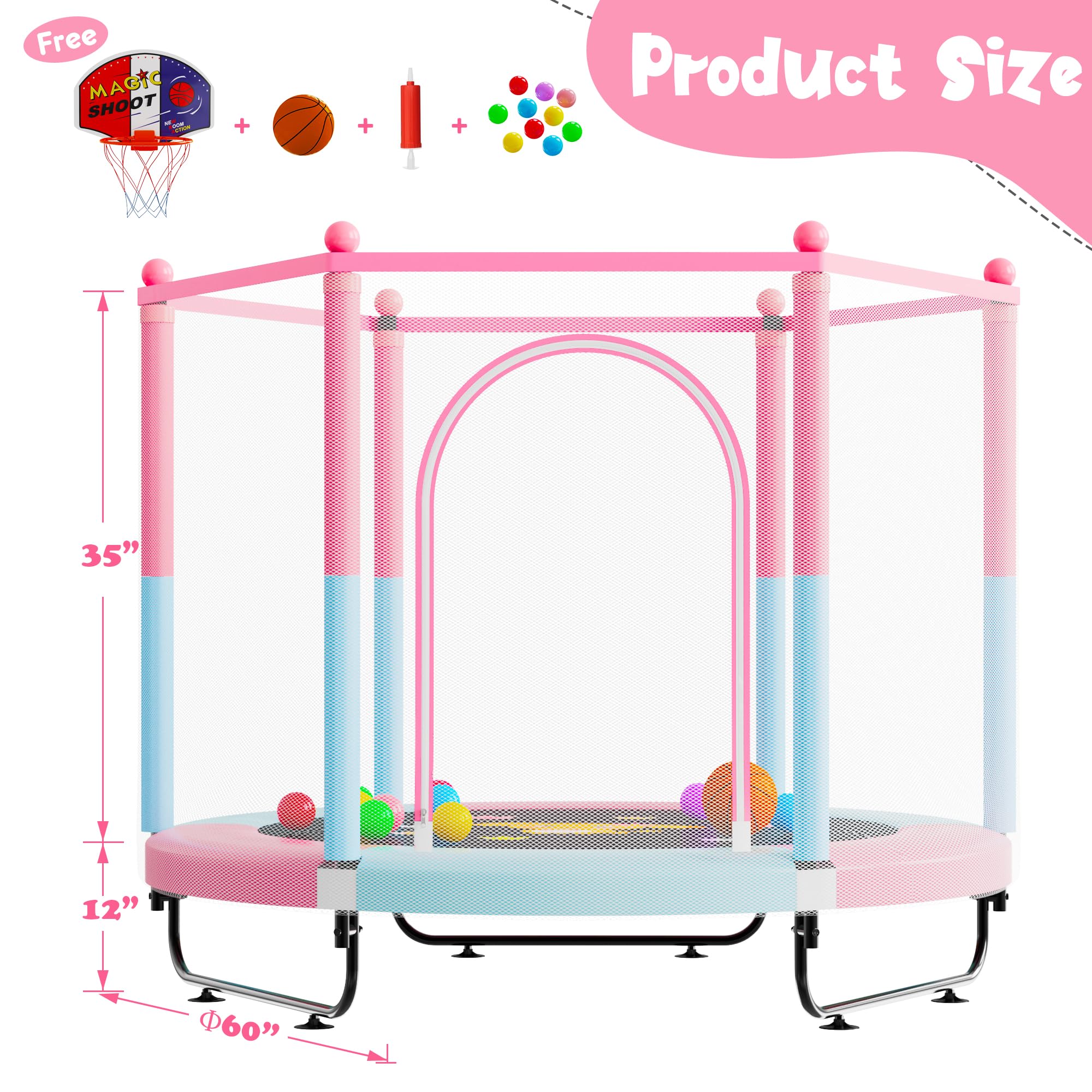 VGMiu 60 Trampoline for Kids. 5 FT Toddler Baby Trampoline