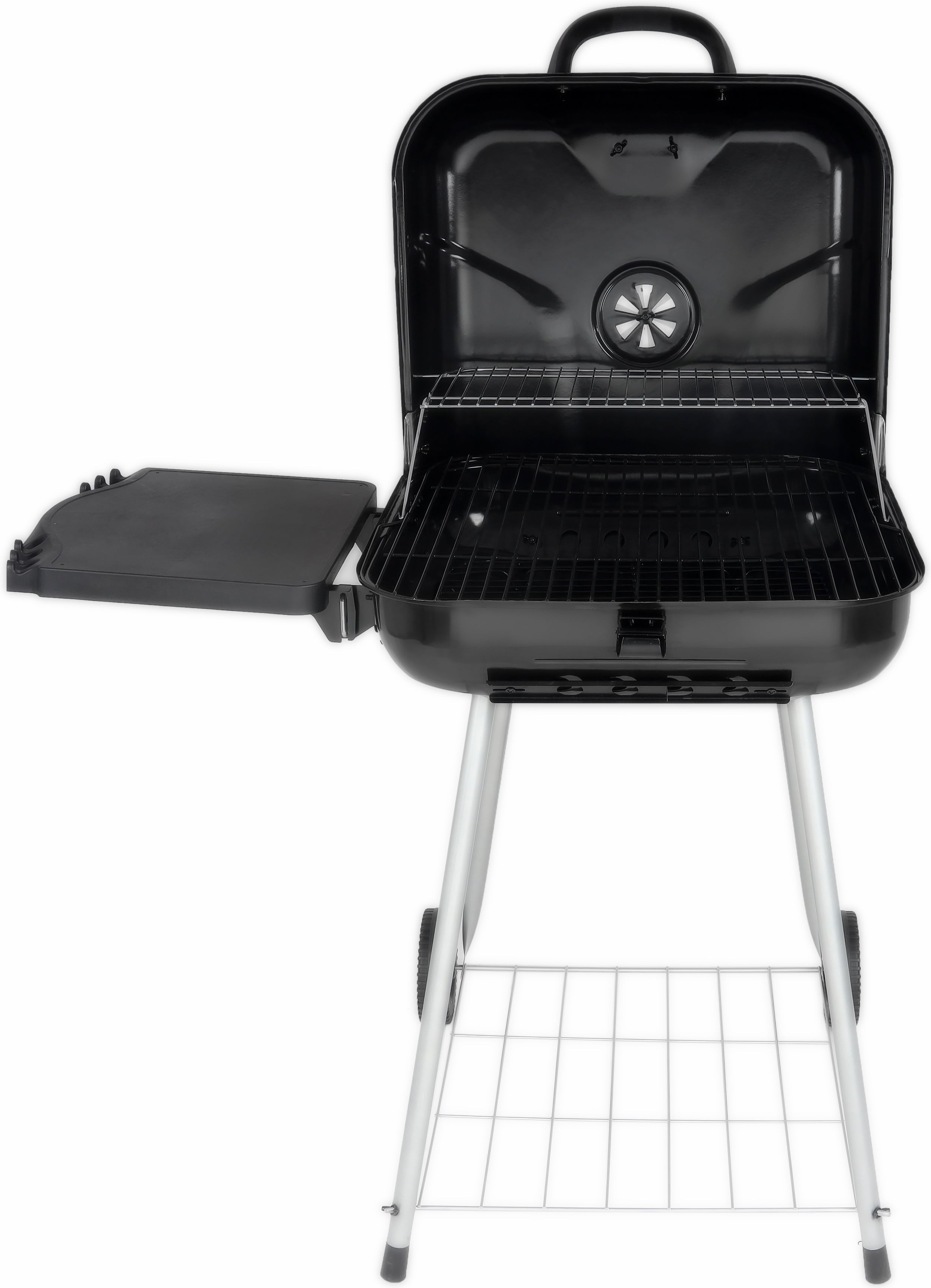 22 Square Charcoal Grill with Foldable Side Shelf. Black
