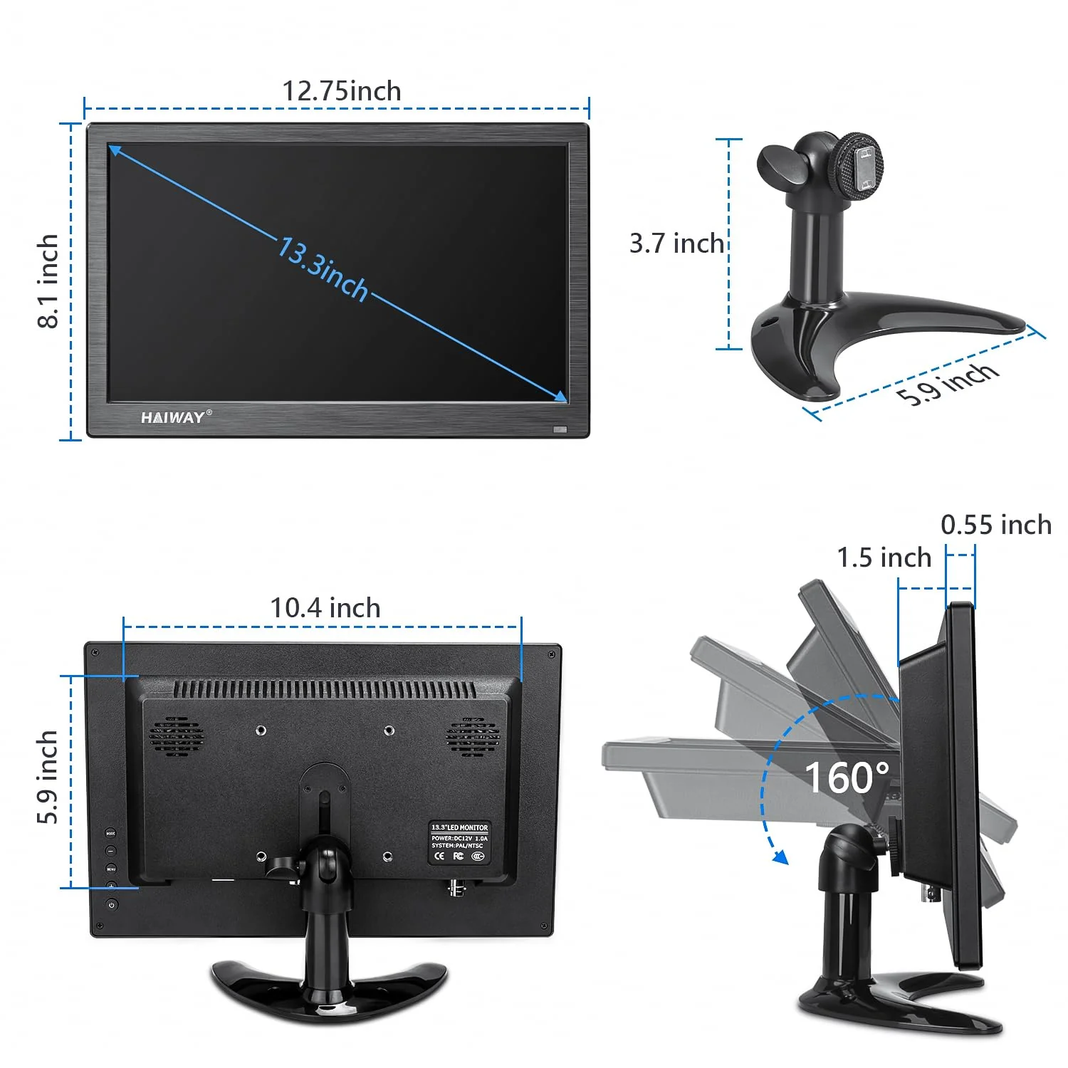 Haiway 13.3 inch Security Monitor. 1366x768 LED Monitor