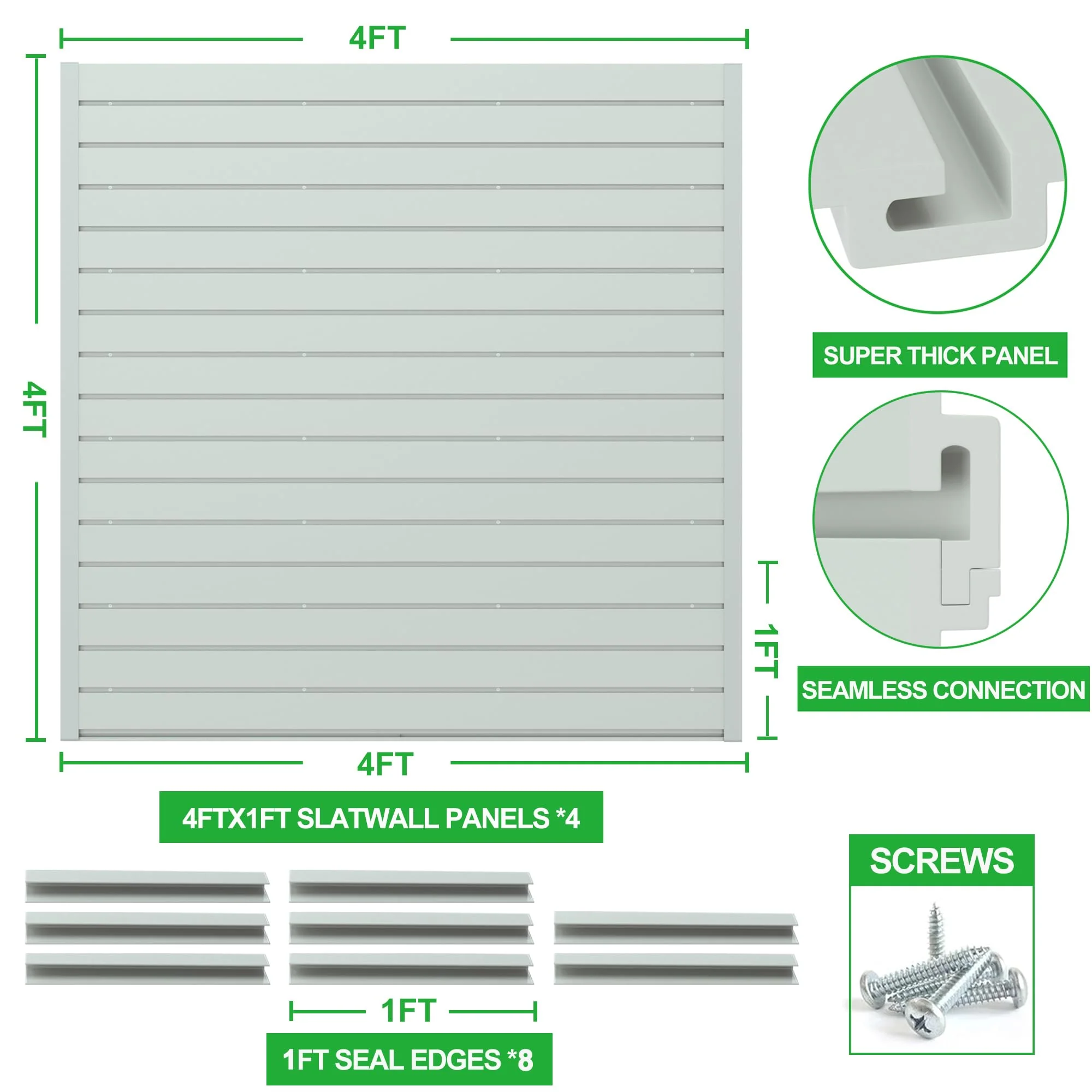 RELIANCER PVC Slat Wall Panels. 4ft by 4ft Garage Wall Organizer Storage System