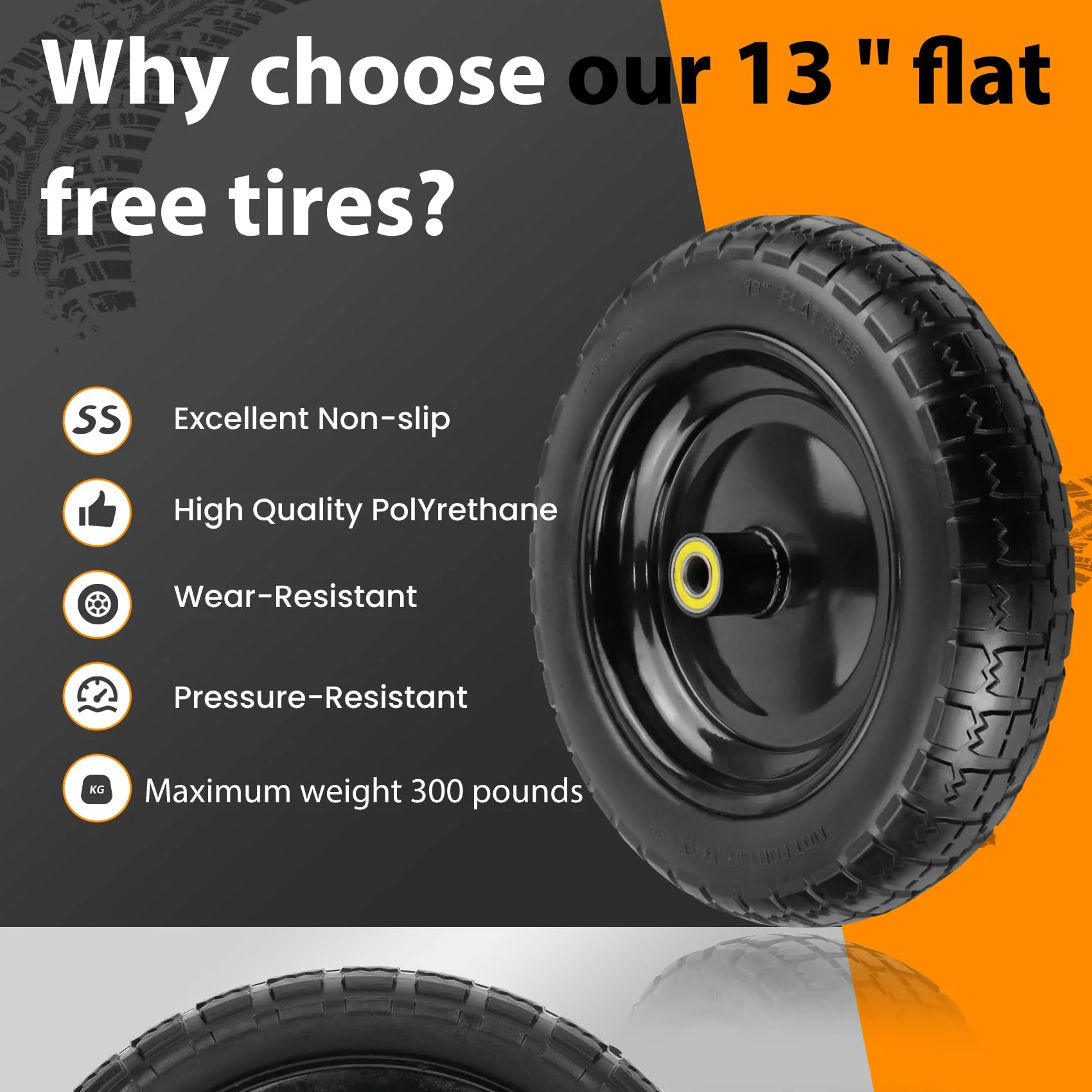 Pontuss 13 Flat Free Wheels Replacement for GOR Garden Cart