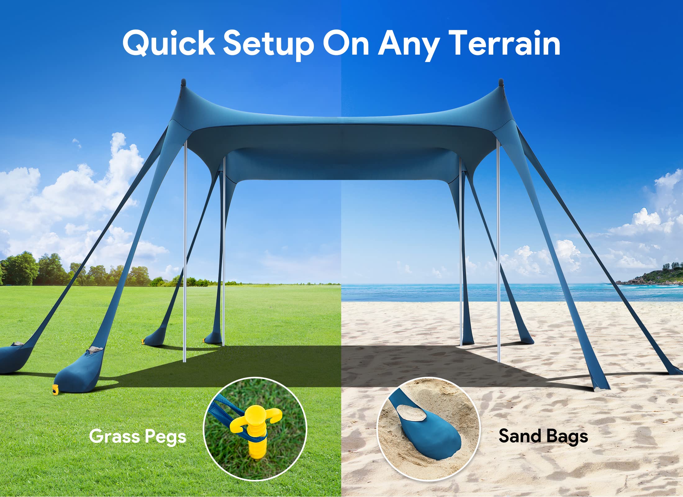 Osoeri Beach Tent. Camping Sun Shelter UPF50+ with 8 Sandbags