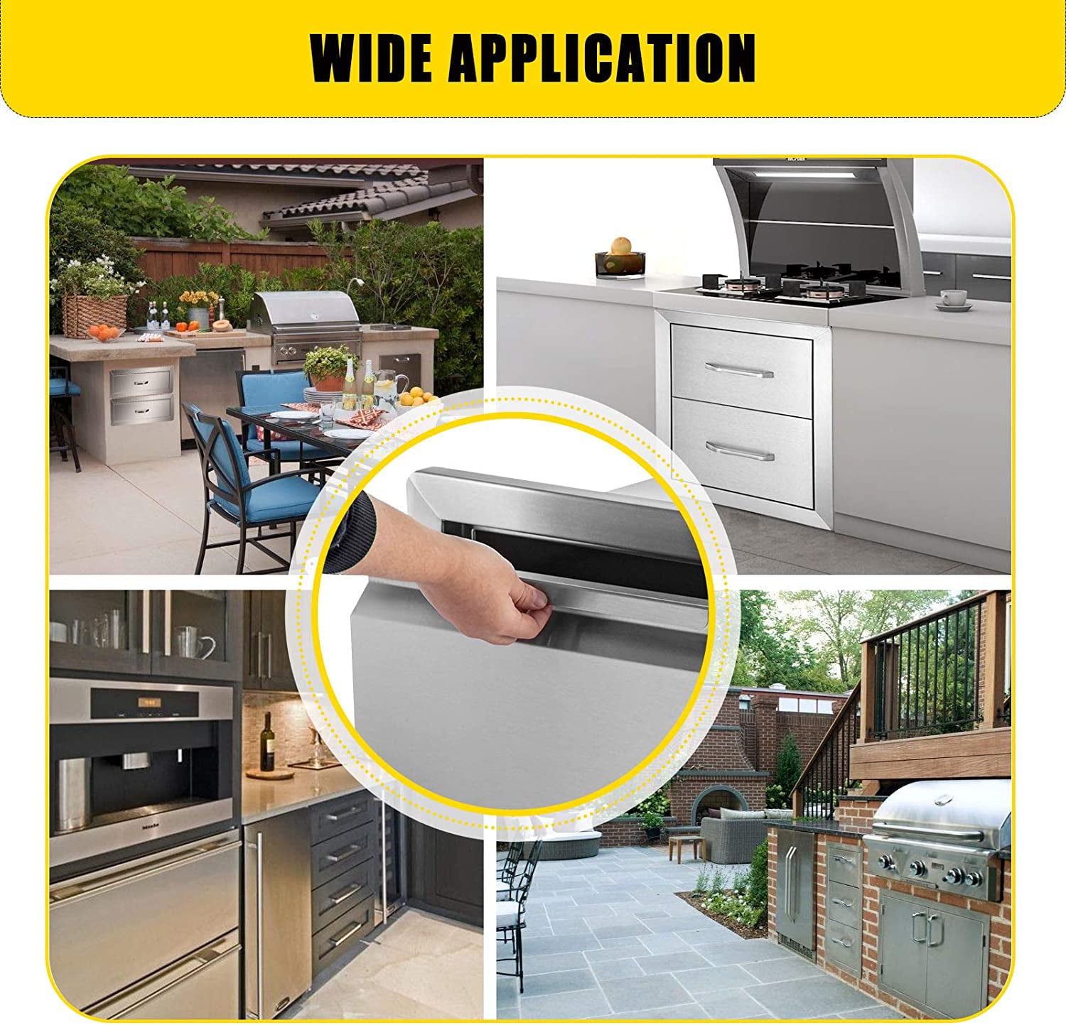 Outdoor Kitchen Door Drawer Combo 29.5 W x 21.6 H x 22.4D. Access Door/Triple Drawers with Propane Drawer and Adjustable Garbage Ring. Perfect for BBQ Island Patio Grill Station