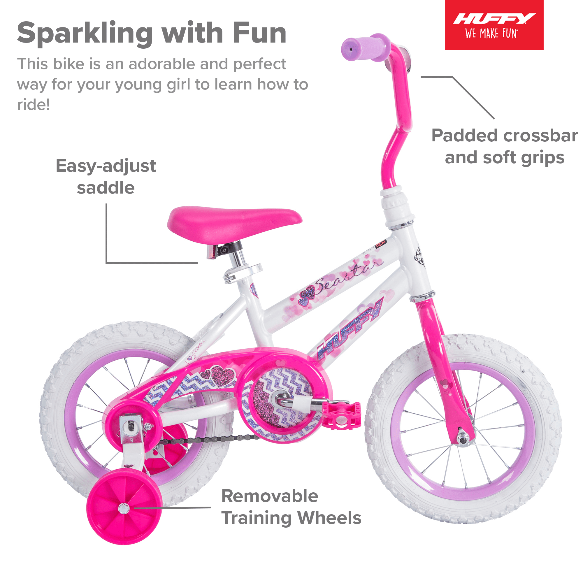 12 in. Sea Star Kids Bike for Girl ages 3 - 5 years. White