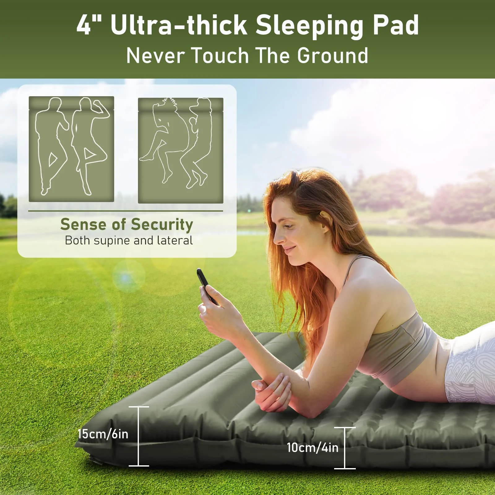 Elegear Double Sleeping Pad for Camping. 4 Ultra-Thick Self Inflating Camping Pad