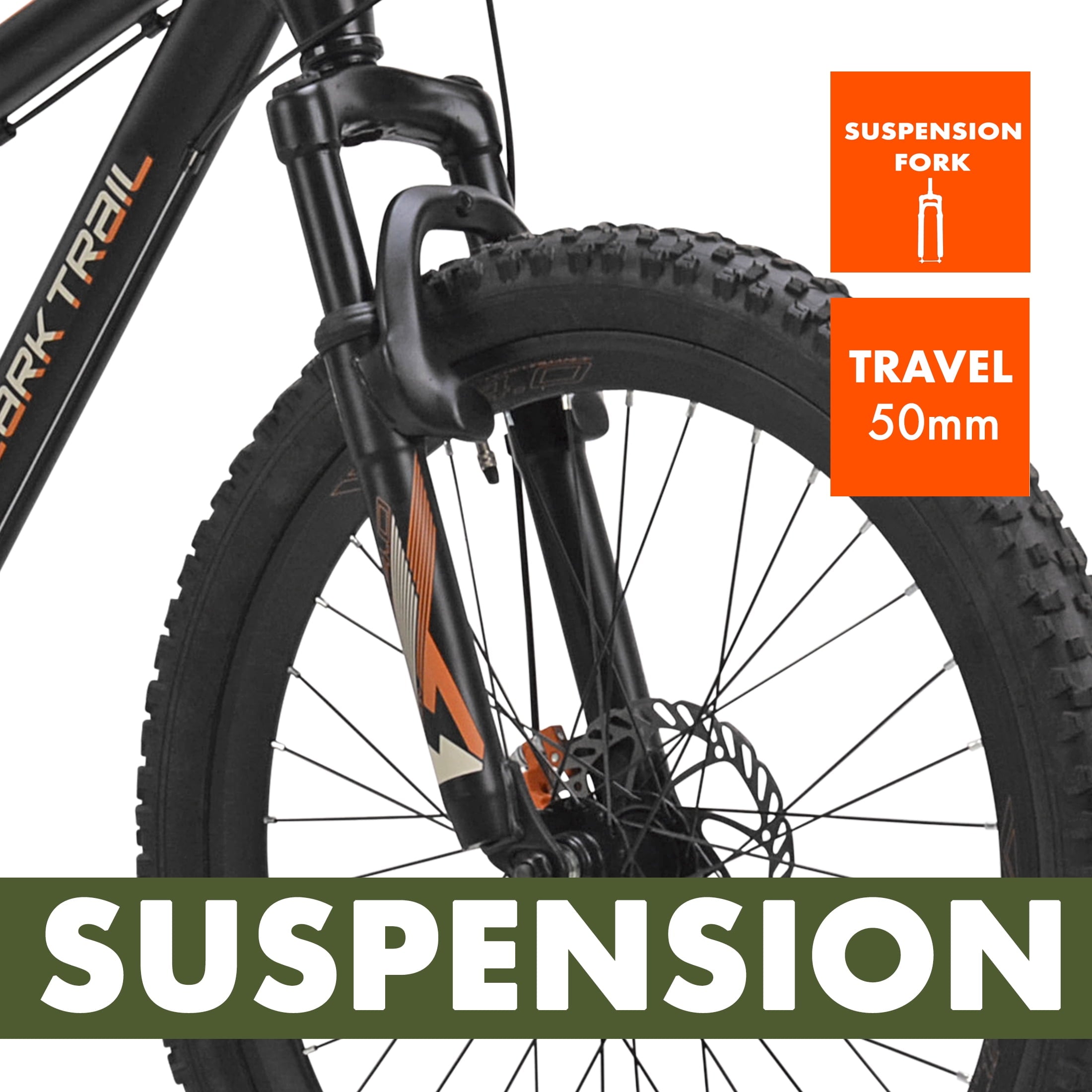 Trail 24 in. Youth Glide Aluminum Mountain Bicycle. 8 Speeds. Front Suspension. Black