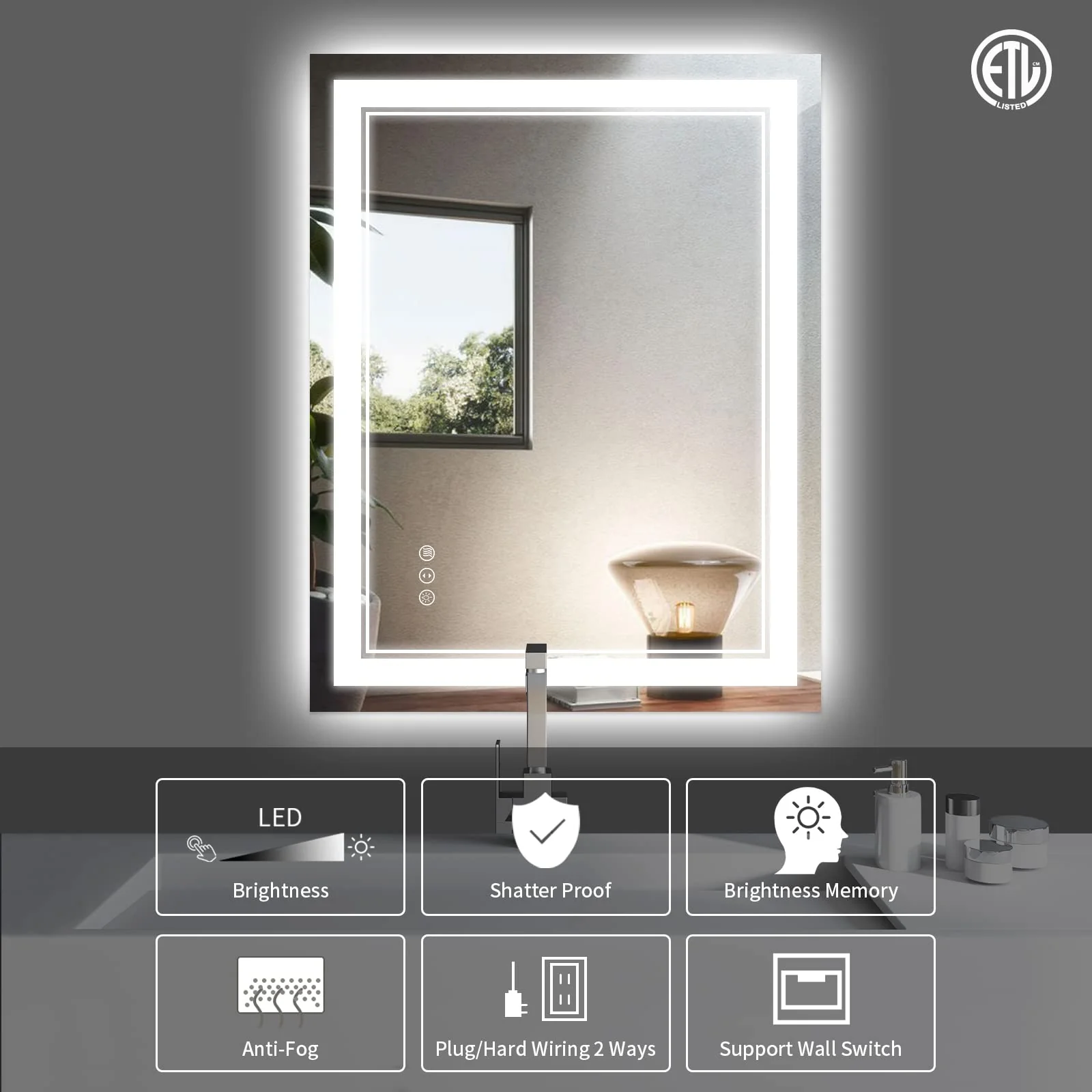 ISTRIPMF 24x36 Inch LED Bathroom Mirror with Lights
