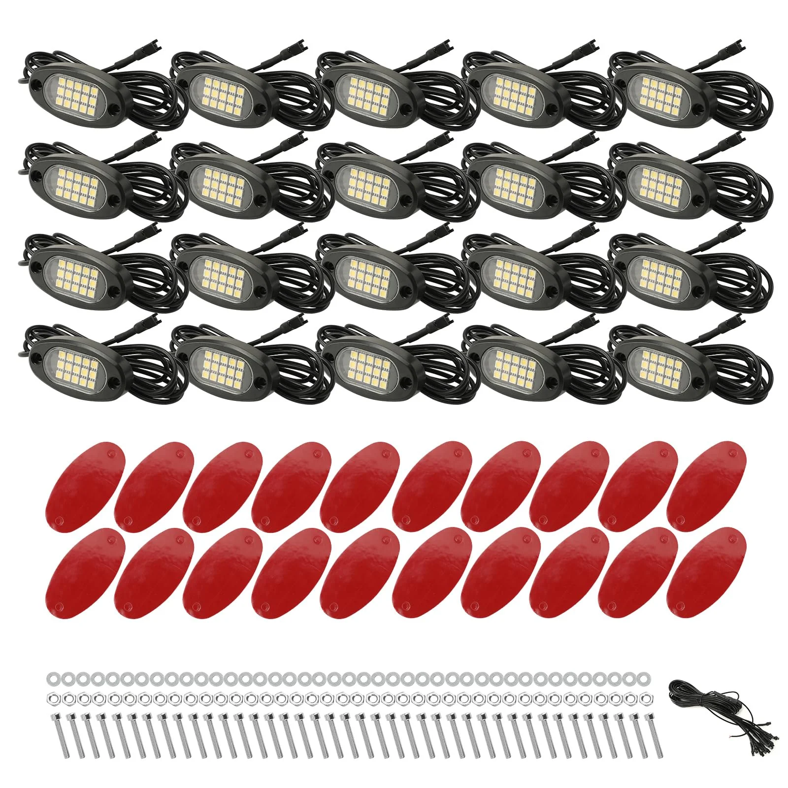 Winunite 20 Pods White Rock Lights with 16.4Ft Extension Wires