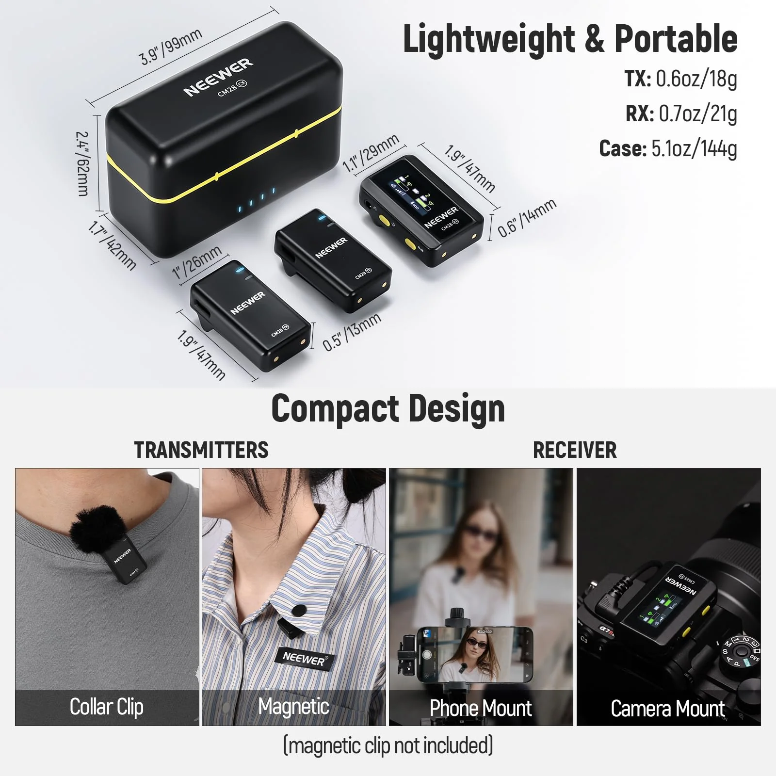 NEEWER Wireless Lavalier Microphone System with Charging Case