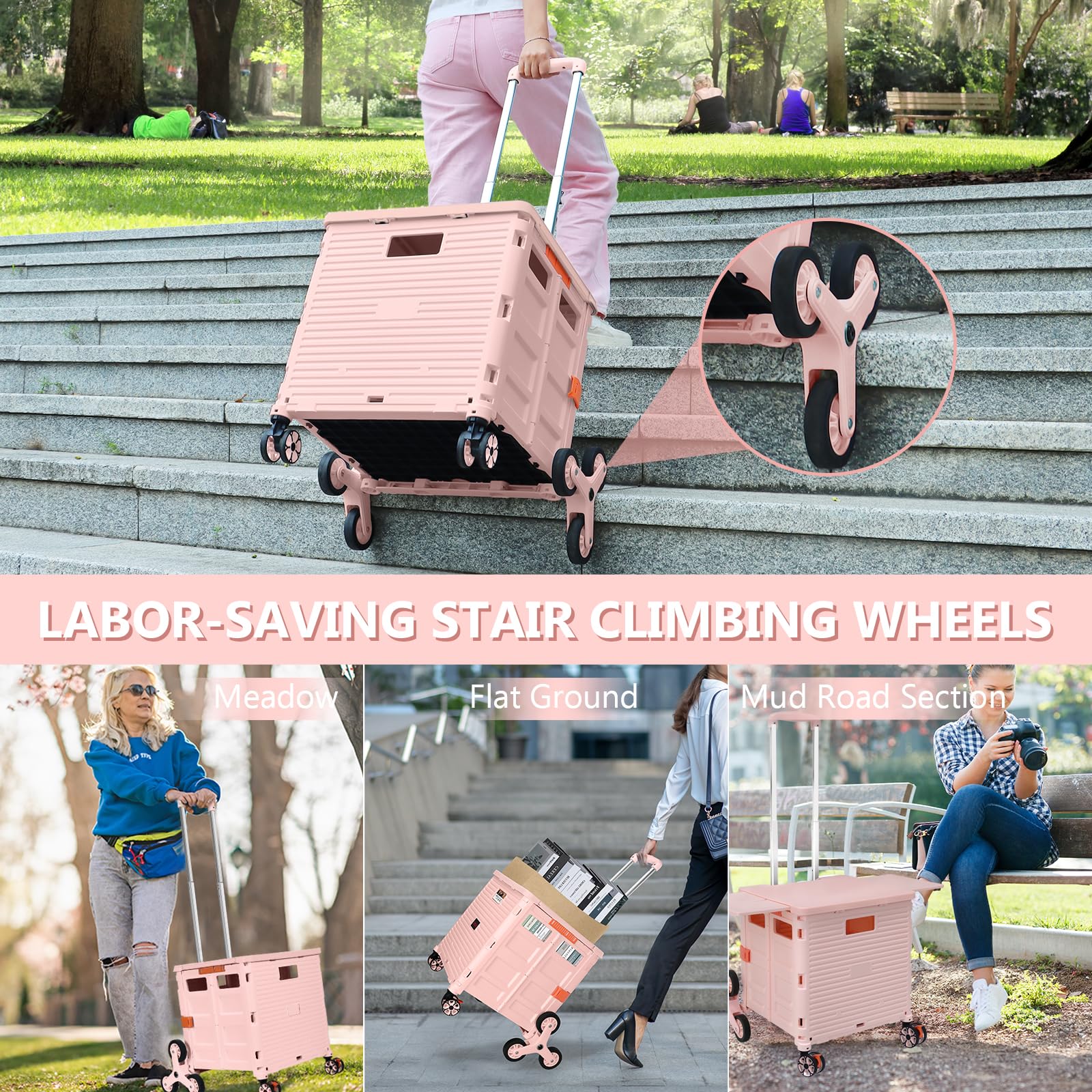 Foldable Utility Cart with Stair Climbing Wheels