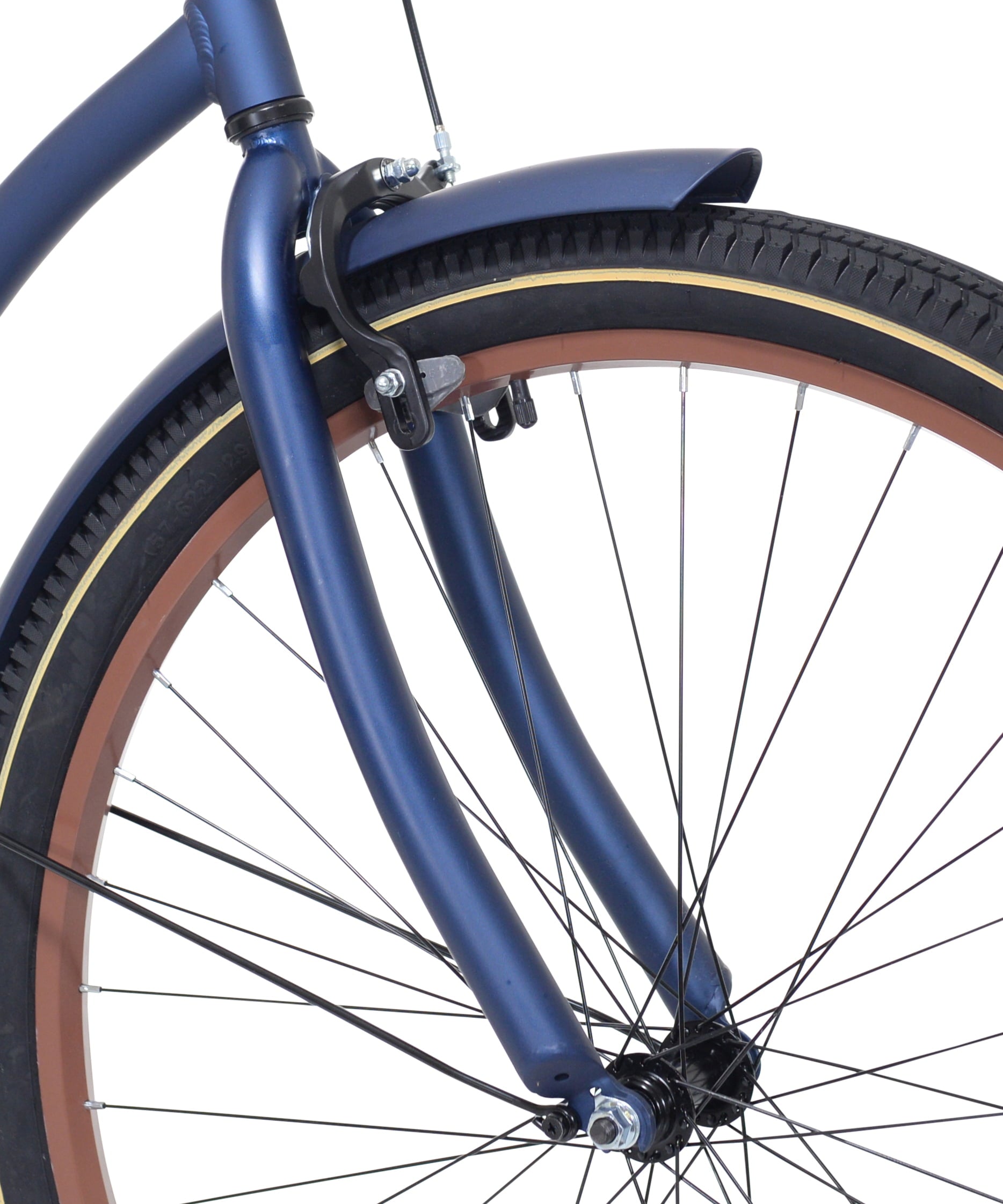 29-inch Men's Salerno Aluminum Relaxed Cruiser Bike with 7 Speeds. Navy Blue and Brown