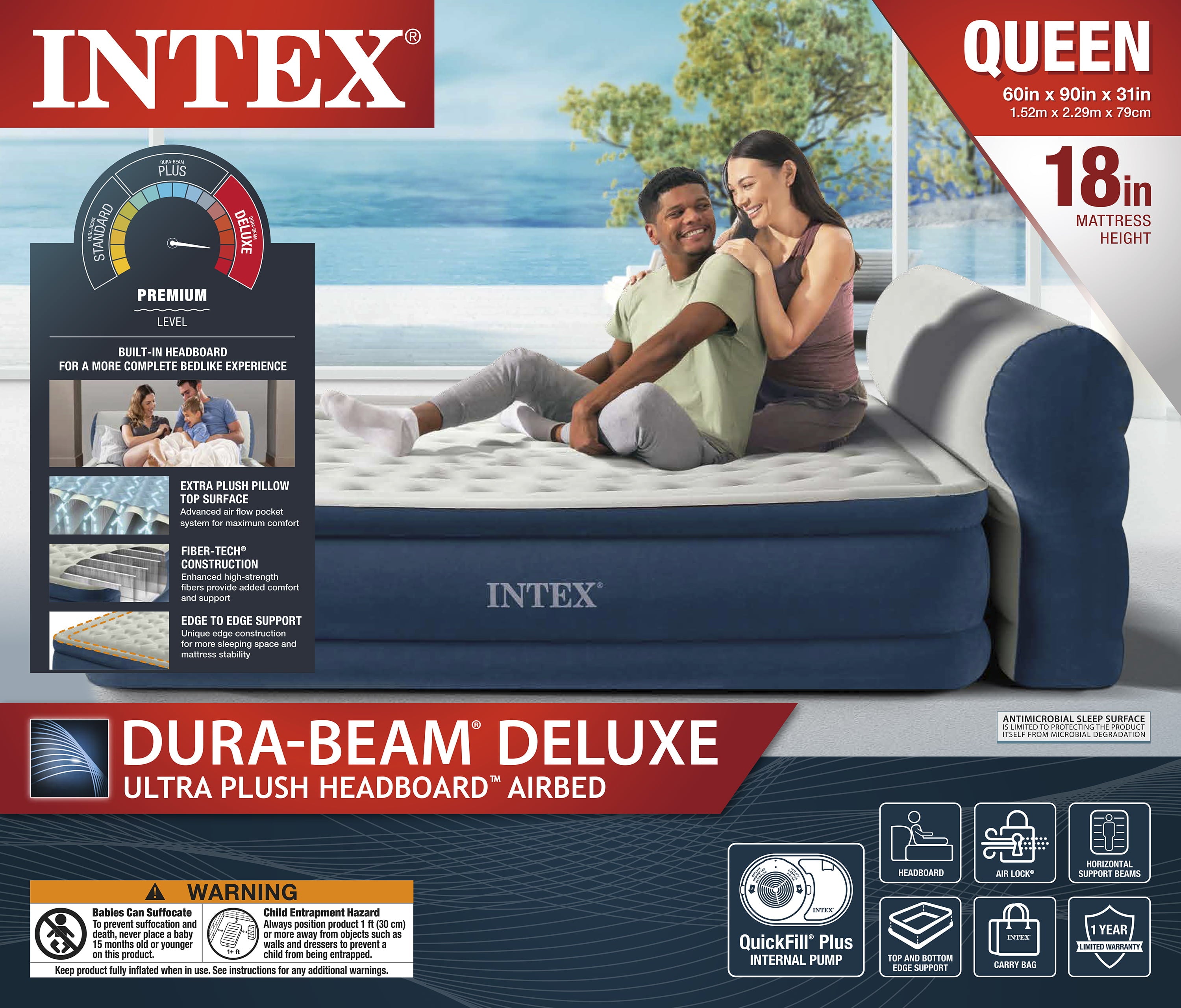 Dura-Beam Deluxe Ultra Plush Headboard with Built-in Pump (18 Mattress Height) - Queen