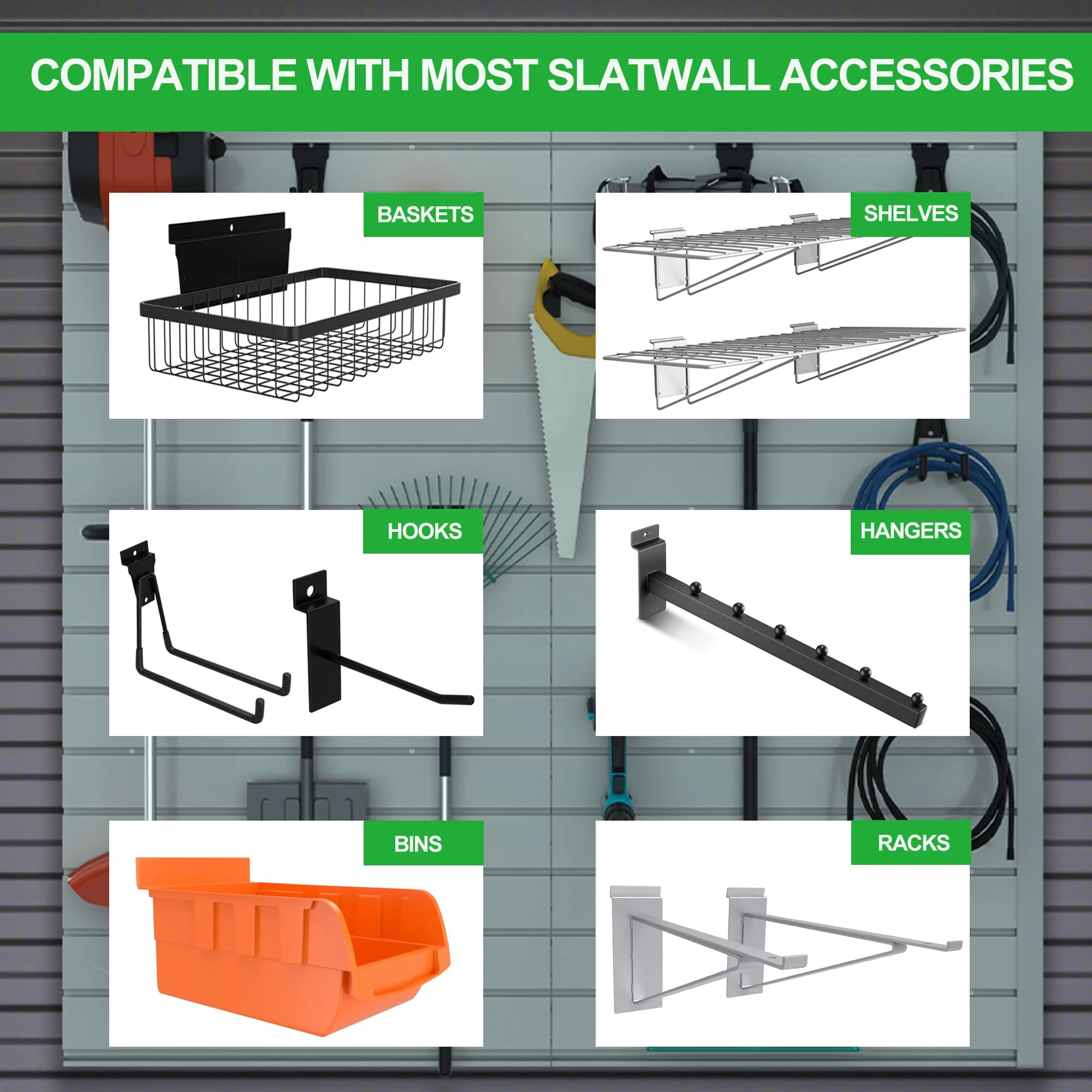 RELIANCER PVC Slat Wall Panels. 4ft by 4ft Garage Wall Organizer Storage System