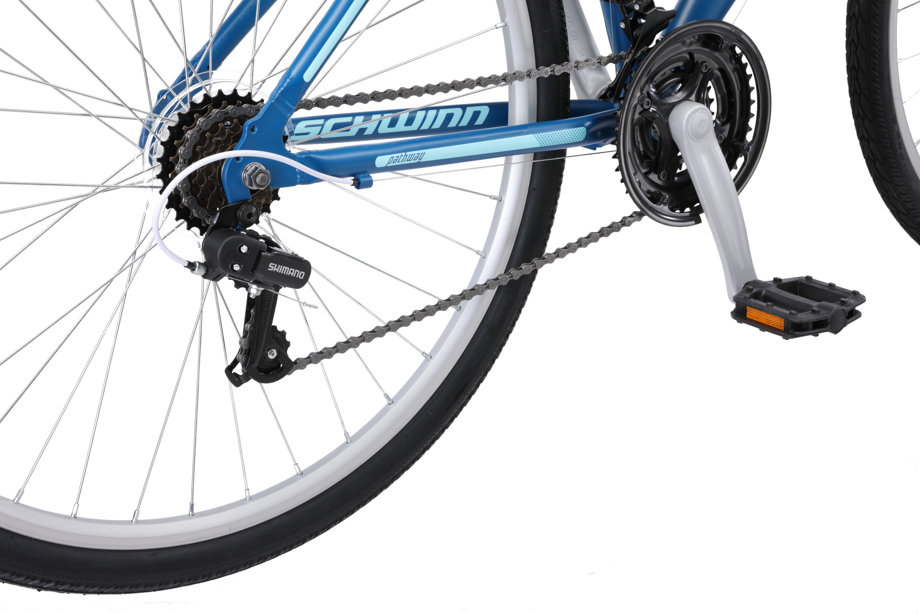Pathway Multi-Use Bike. 700c wheels. 18 speeds. womens frame. blue. 28 inch wheel size. hybrid