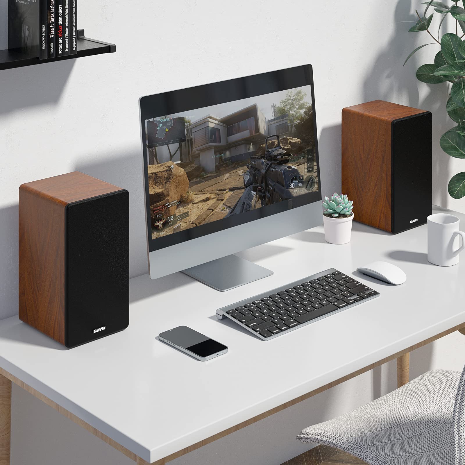 Saiyin Bluetooth Bookshelf Speakers. 40W X 2 Powered TV Speakers