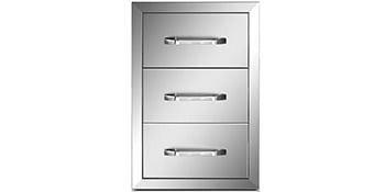 Outdoor Kitchen Drawers 16 W x 21.5 H x 18 D. Flush Mount Triple Access BBQ Drawers with Stainless Steel Handle. BBQ Island Drawers for Outdoor Kitchens or BBQ Island Patio Grill Station