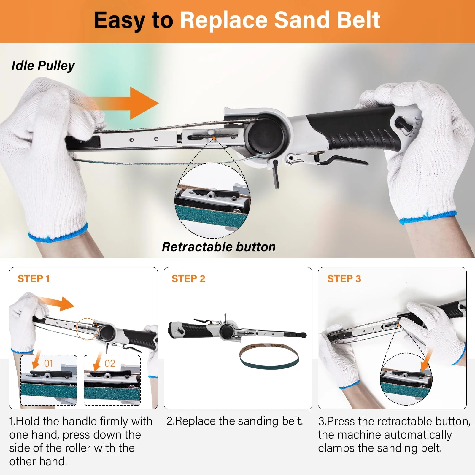 Tezoro 1/2 x 18 Air Belt Sander. Mini Belt Sander with 3 Belts