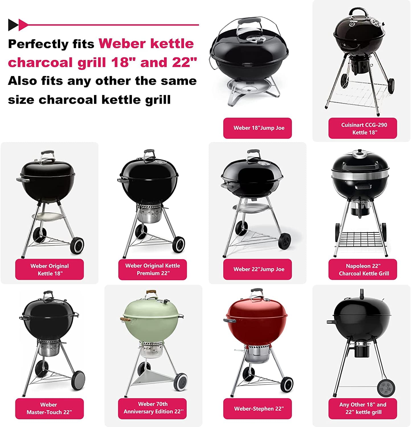 Grill Stand Cart for Weber Kettle 22 & 18 Charcoal Grills - Multifunctional Cooking Station