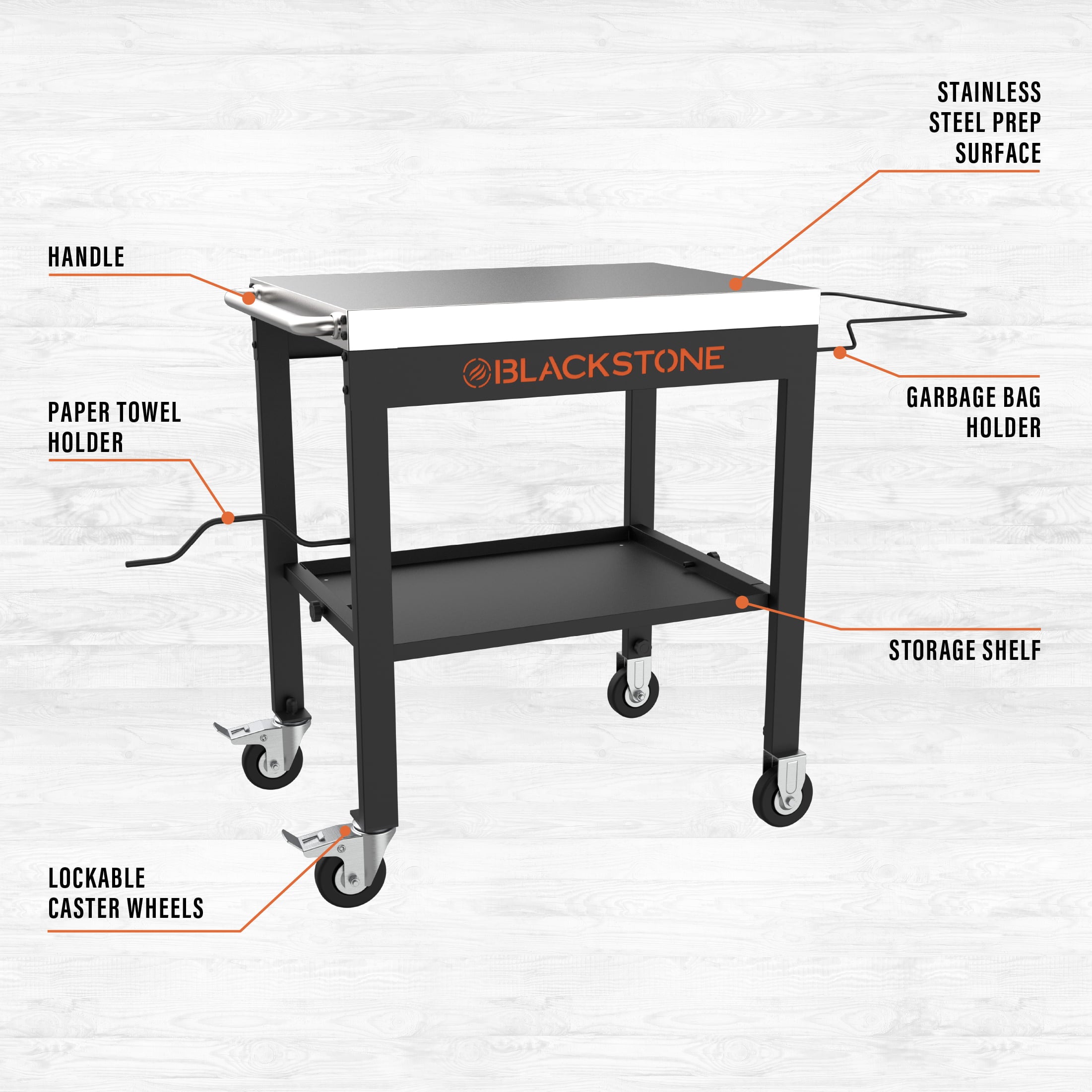 28 Portable Steel Prep Cart with Stainless Steel Top in Black