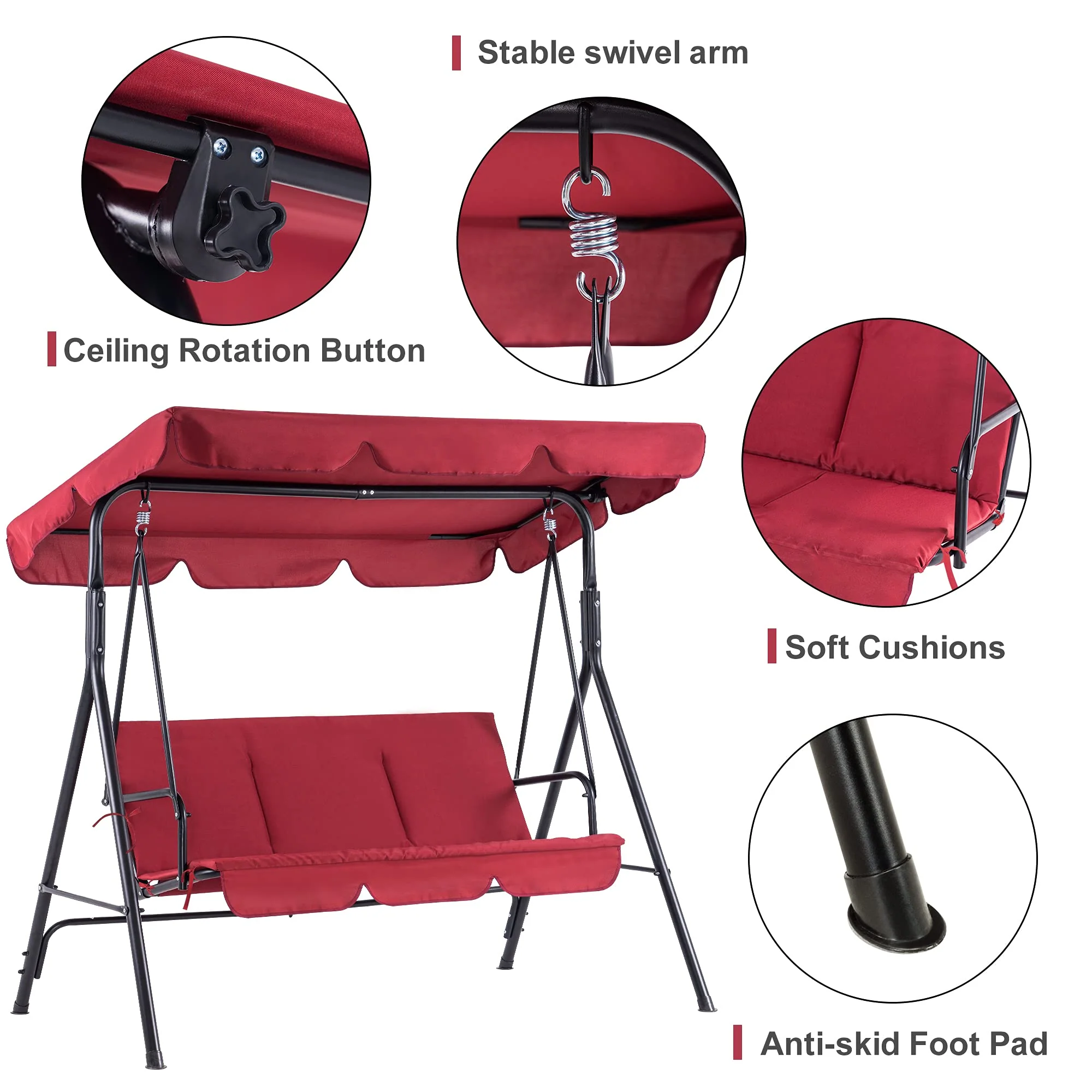 Mcombo 3-Person Outdoor Patio Swing Chair