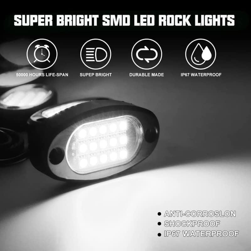 Winunite 20 Pods White Rock Lights with 16.4Ft Extension Wires