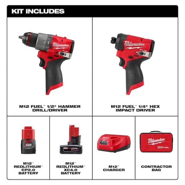 M12 FUEL 12-Volt Lithium-Ion Brushless Cordless Hammer Drill and Impact Driver Combo Kit w/2 Batteries and Bag (2-Tool)