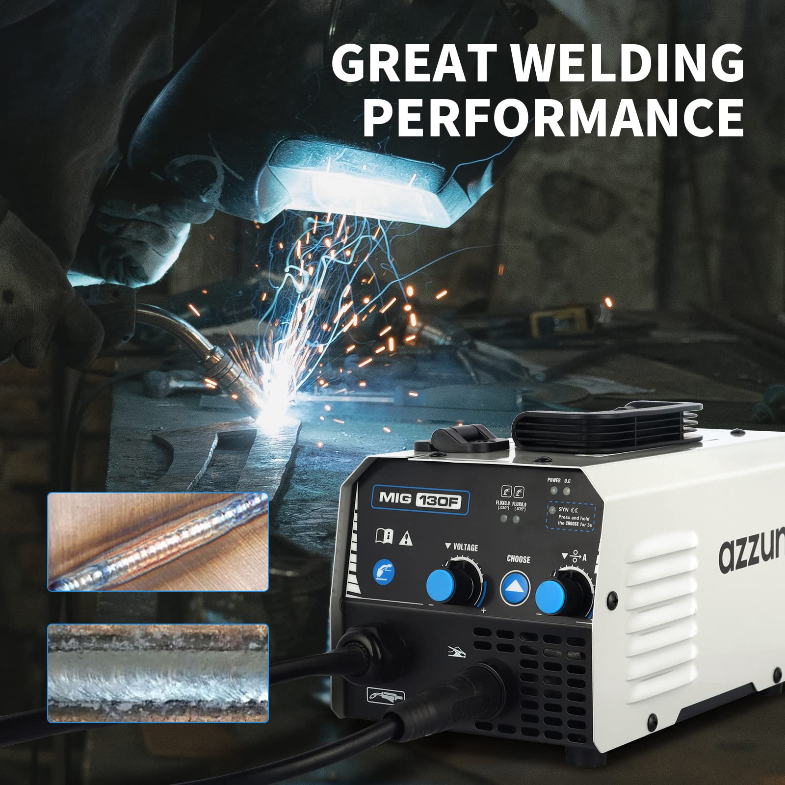 AZZUNO MIG Welder. Flux Core Welder Machine 110V 130Amp