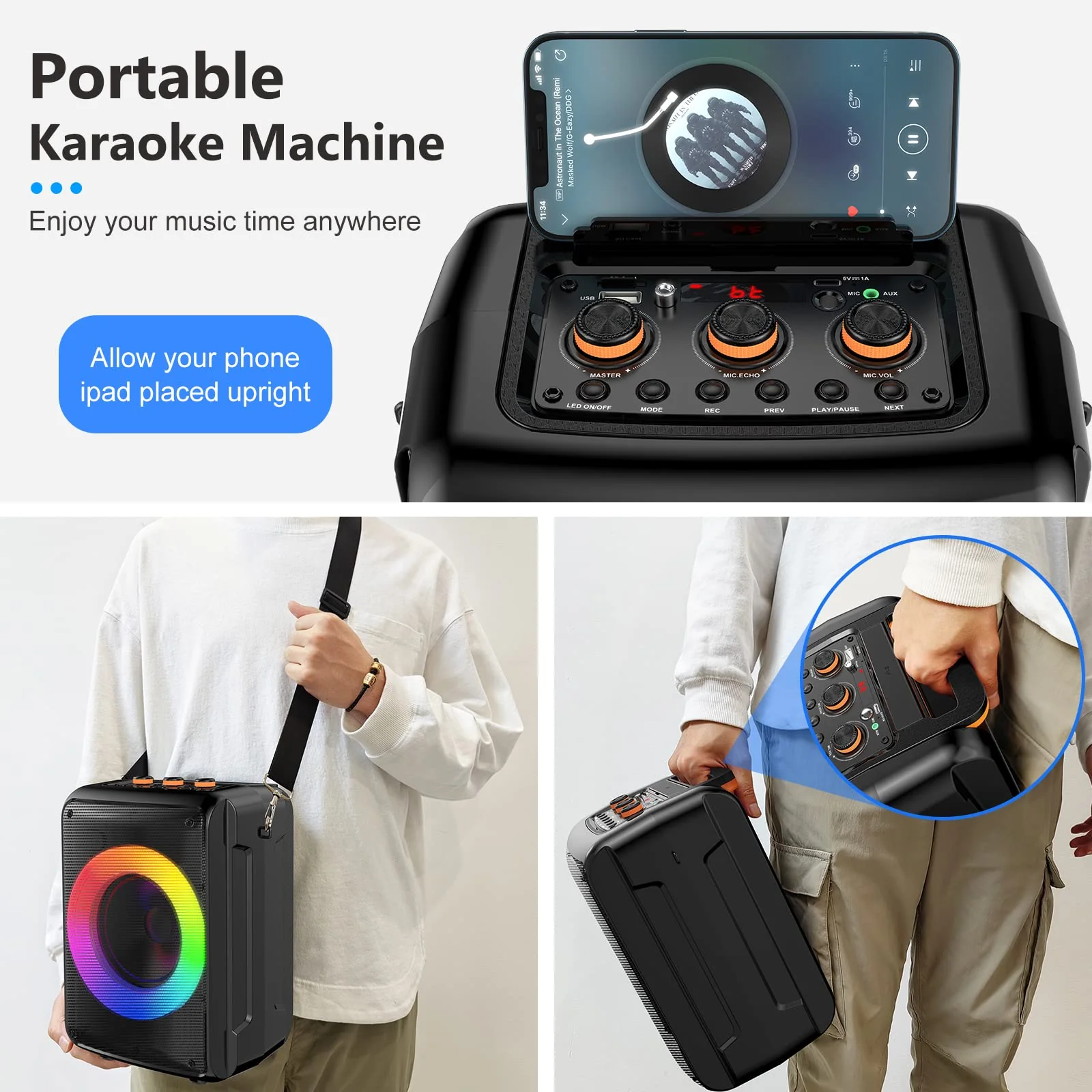 HWWR Portable Karaoke Machine with 2 Microphones