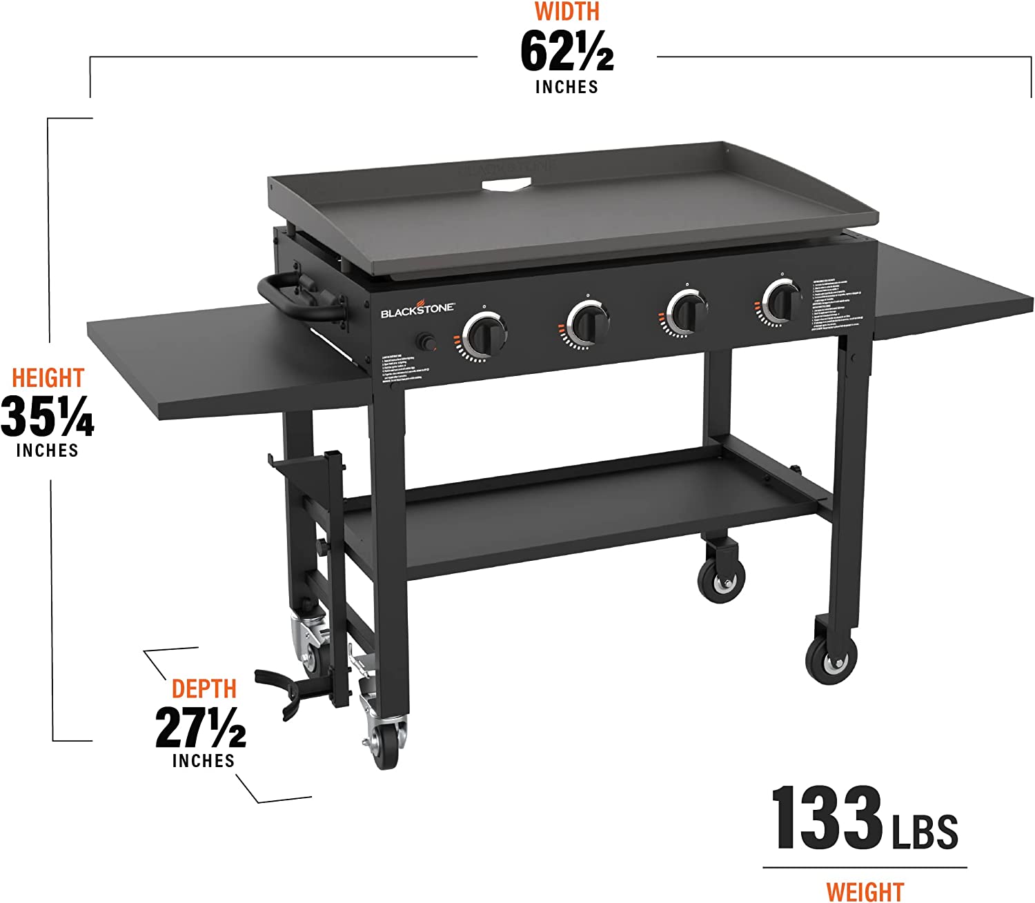 36 Inch Gas Griddle Cooking Station 4 Burner Flat Top Gas Grill Propane Fuelled Restaurant Grade Professional 36¡± Outdoor Griddle Station with Side Shelf (1554)
