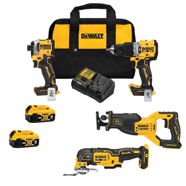 20V MAX Lithium-Ion Cordless Brushless 4 Tool Combo Kit with (2) 4.0Ah Batteries. Charger. and Kit Bag