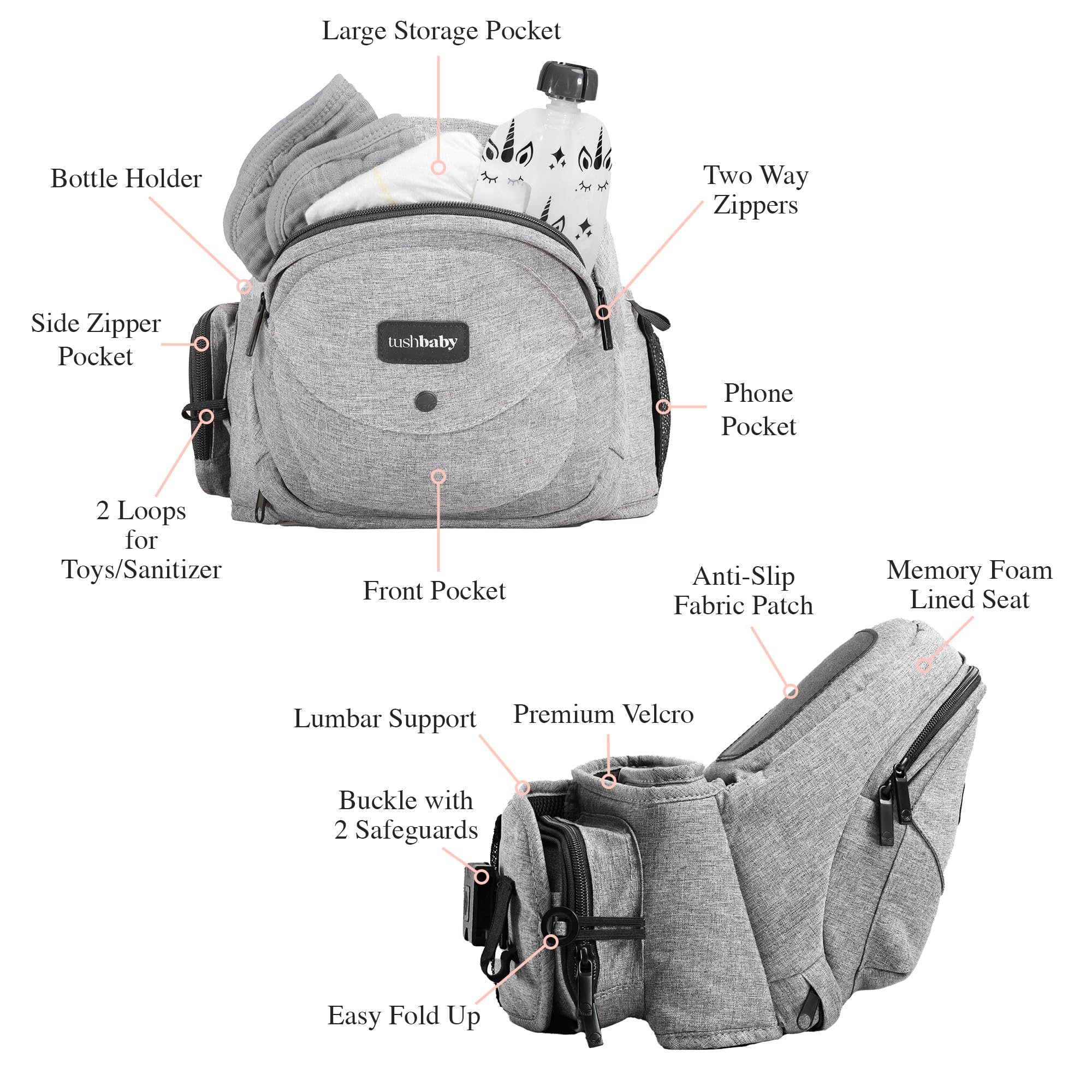 Tushbaby Hip Seat Baby Carrier for Newborns & Toddlers