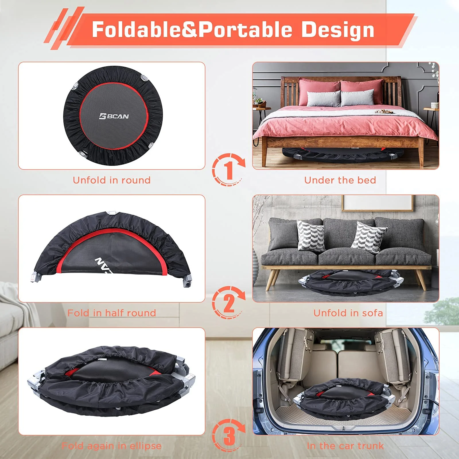 BCAN 40 Foldable Mini Trampoline with Adjustable Foam Handle