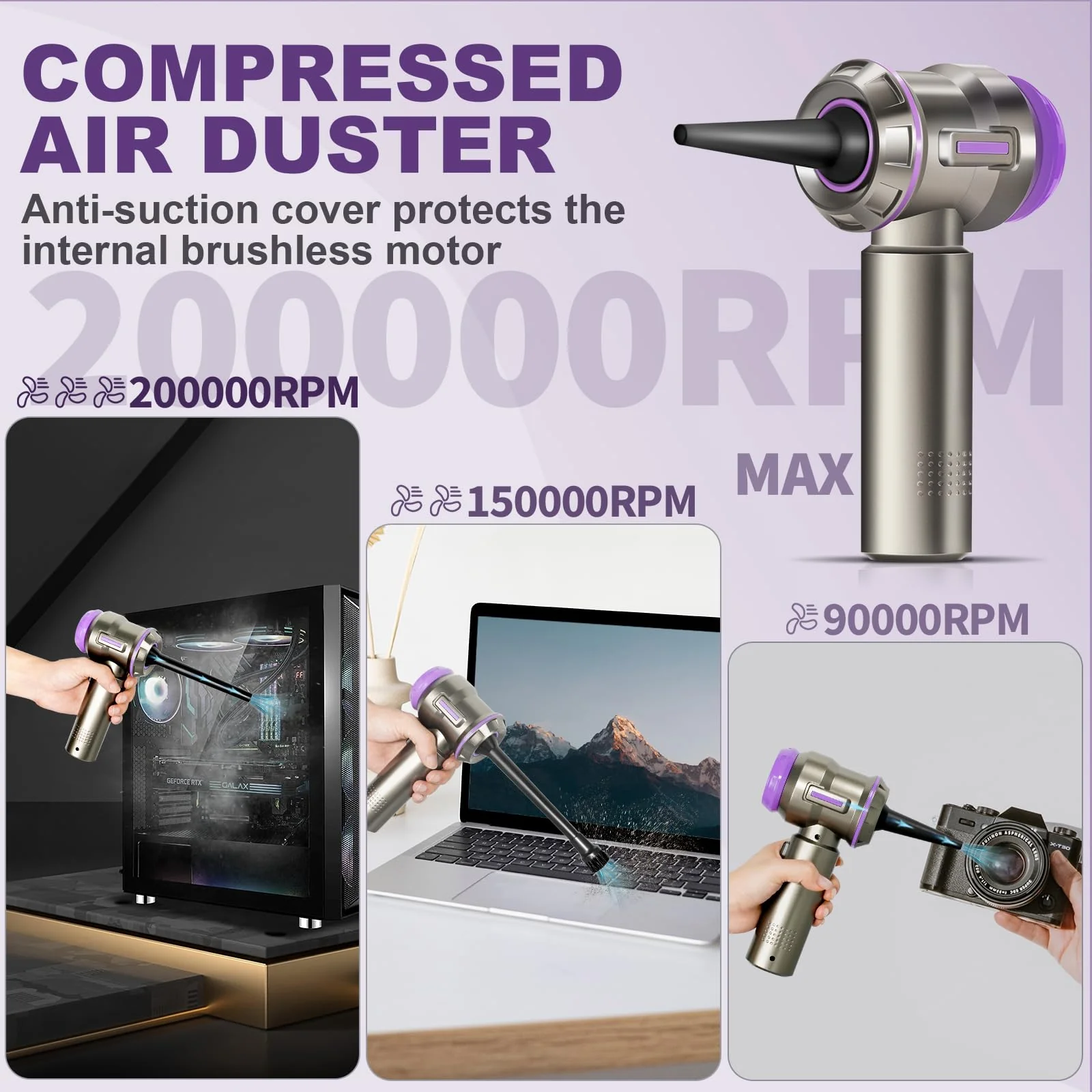 PeroBuno Air Duster for PC. 200000RPM Compressed Air Blower