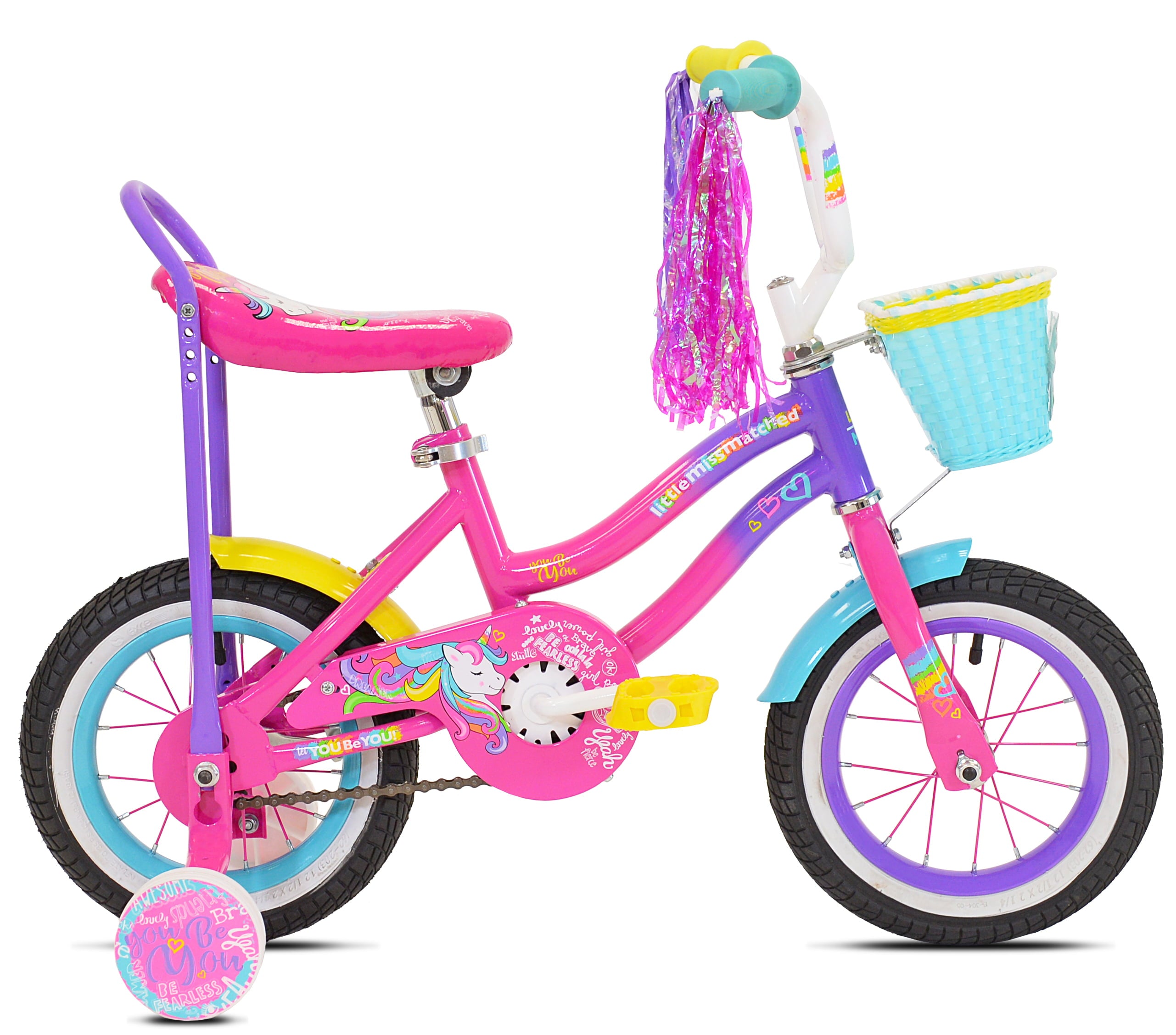 12 in.  Girl's Let You Be You Unicorn. Child's Bicycle. Pink and Purple