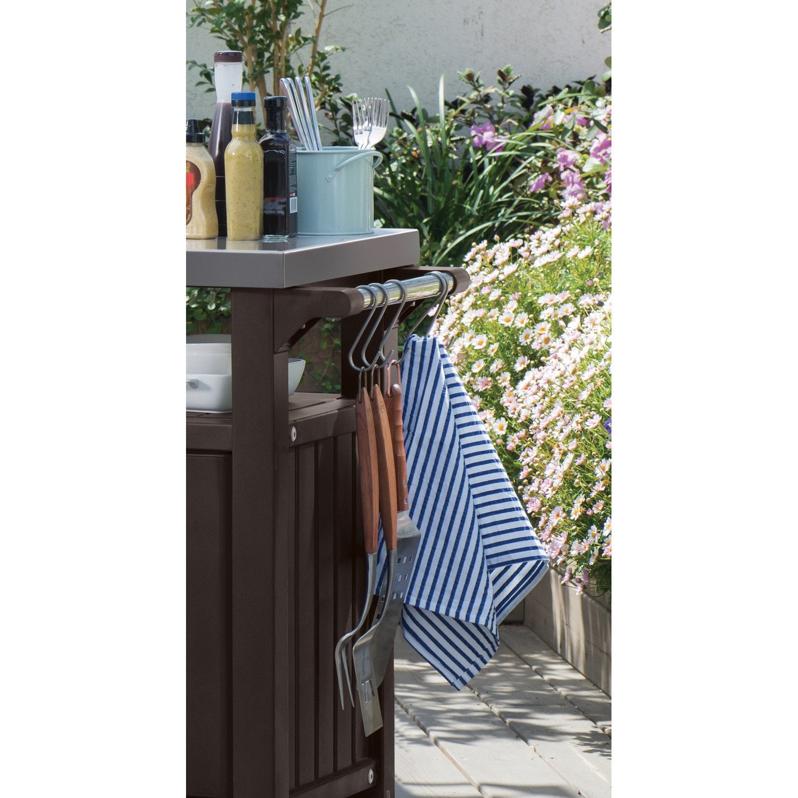 Unity 40 Gal Patio Storage Grilling Bar Cart w/Stainless Steel Top. Brown