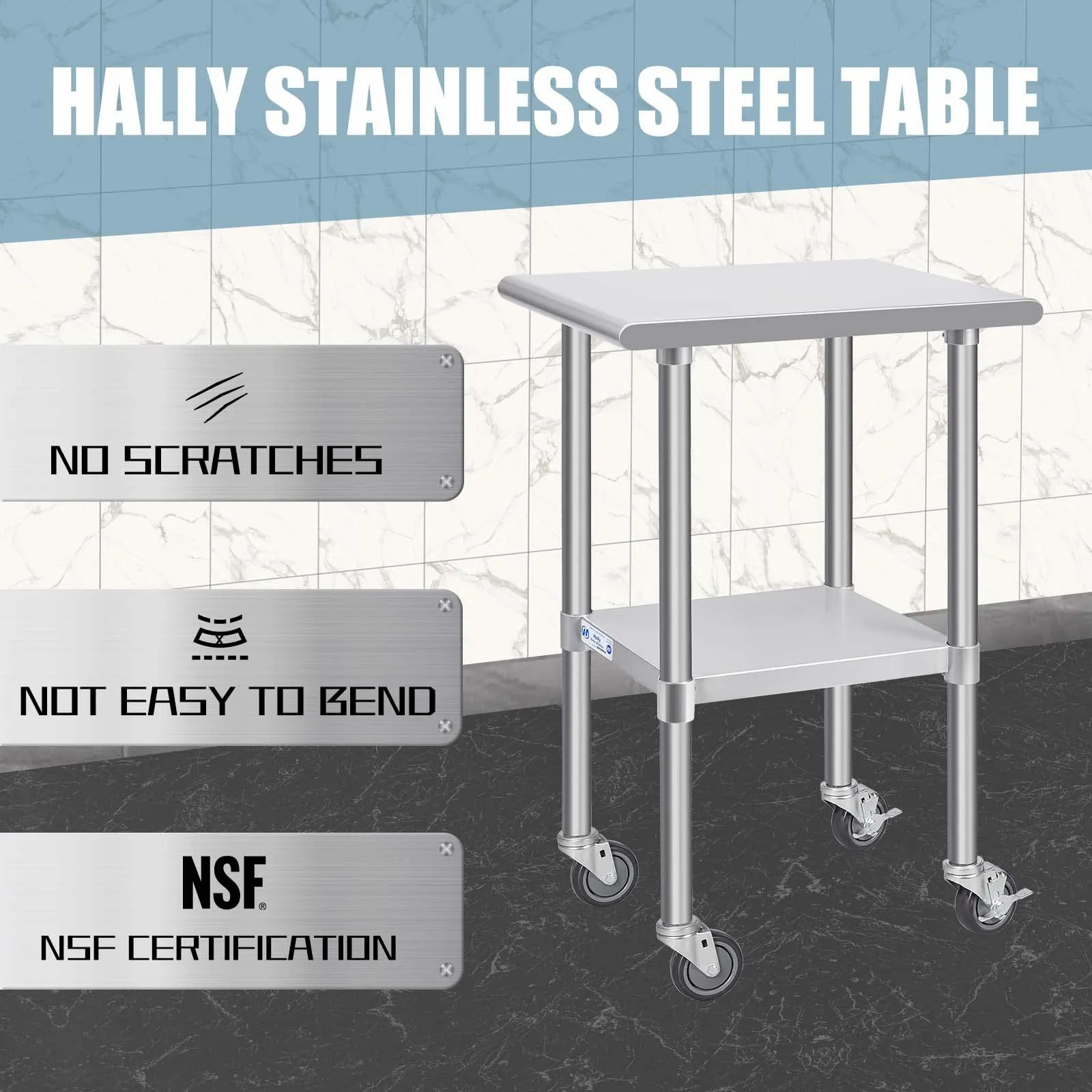Hally Stainless Steel Table for Prep & Work 24 x 18 Inches