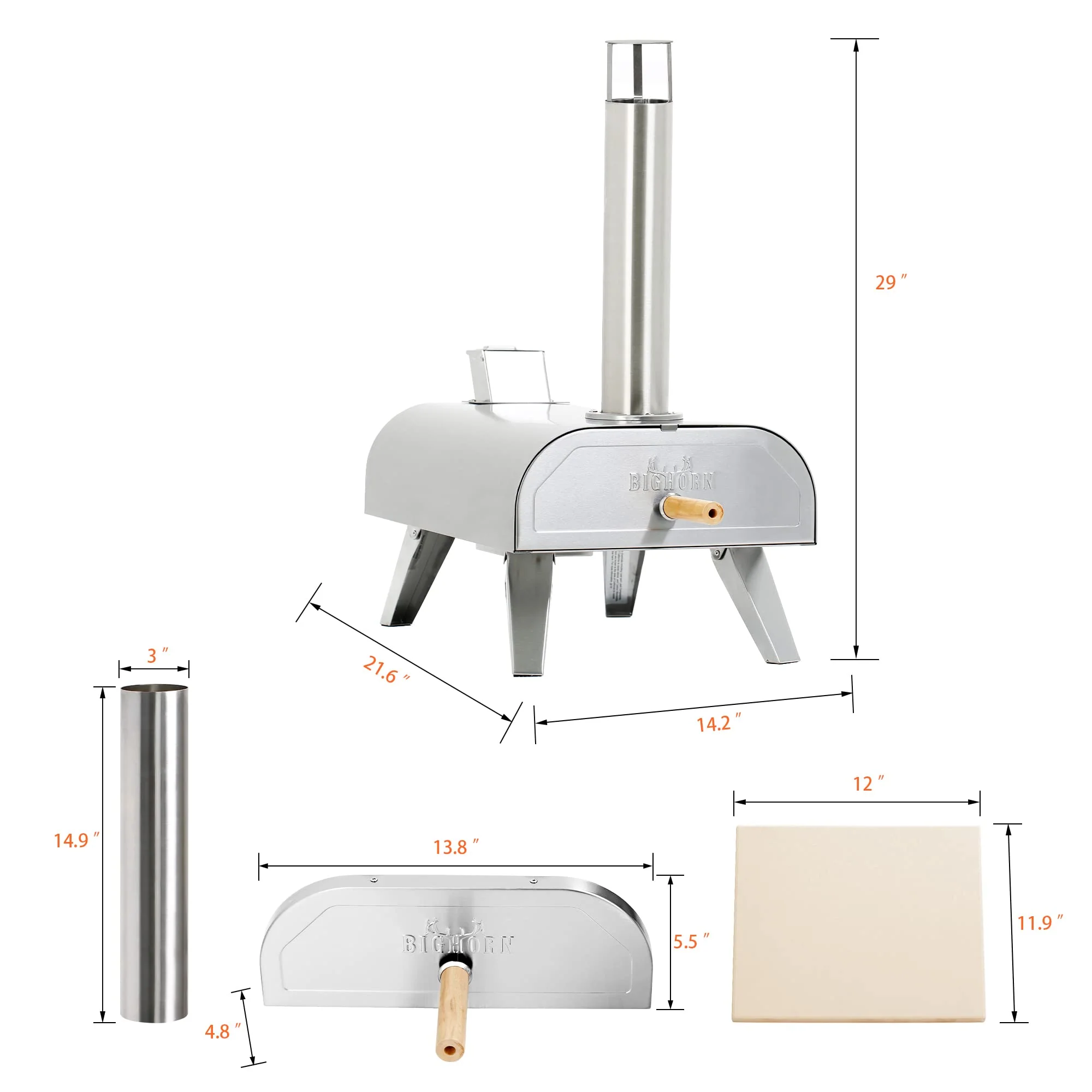 BIG HORN OUTDOORS Portable Stainless Steel Pizza Grill Oven
