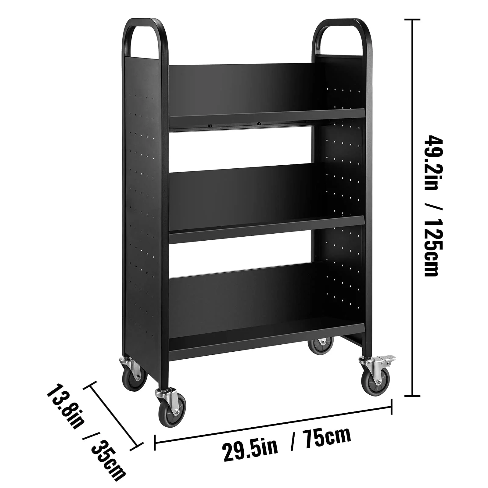 VEVOR Single Sided V-Shaped 30x14x49 Inch Rolling Book Cart