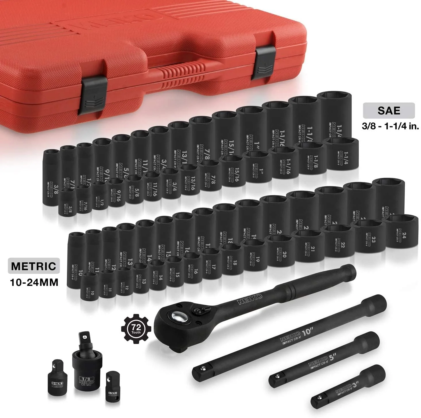 NEIKO 1/2 Drive Master Impact Socket Set. 65 Piece