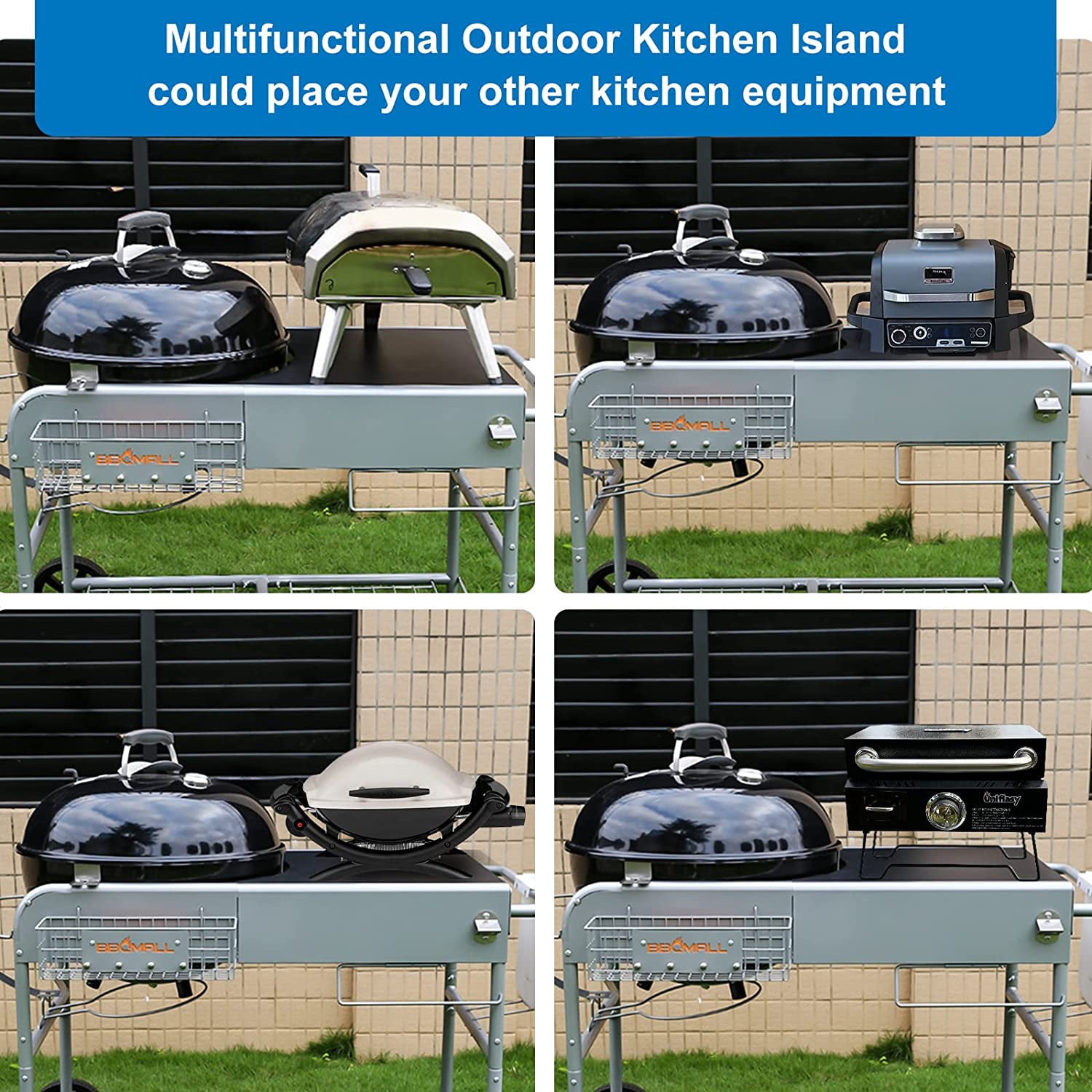 Grill Stand Cart for Weber Kettle 22 & 18 Charcoal Grills - Multifunctional Cooking Station