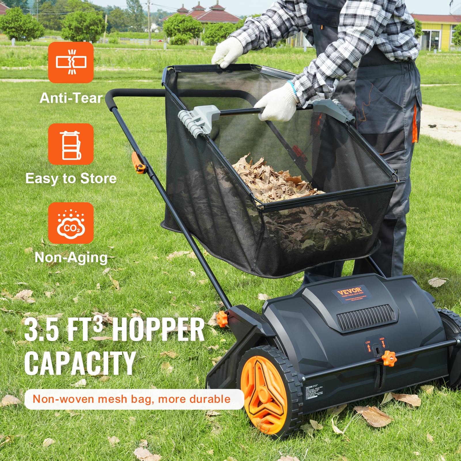 VEVOR Push Lawn Sweeper. 21 Inch Leaf & Grass Collector