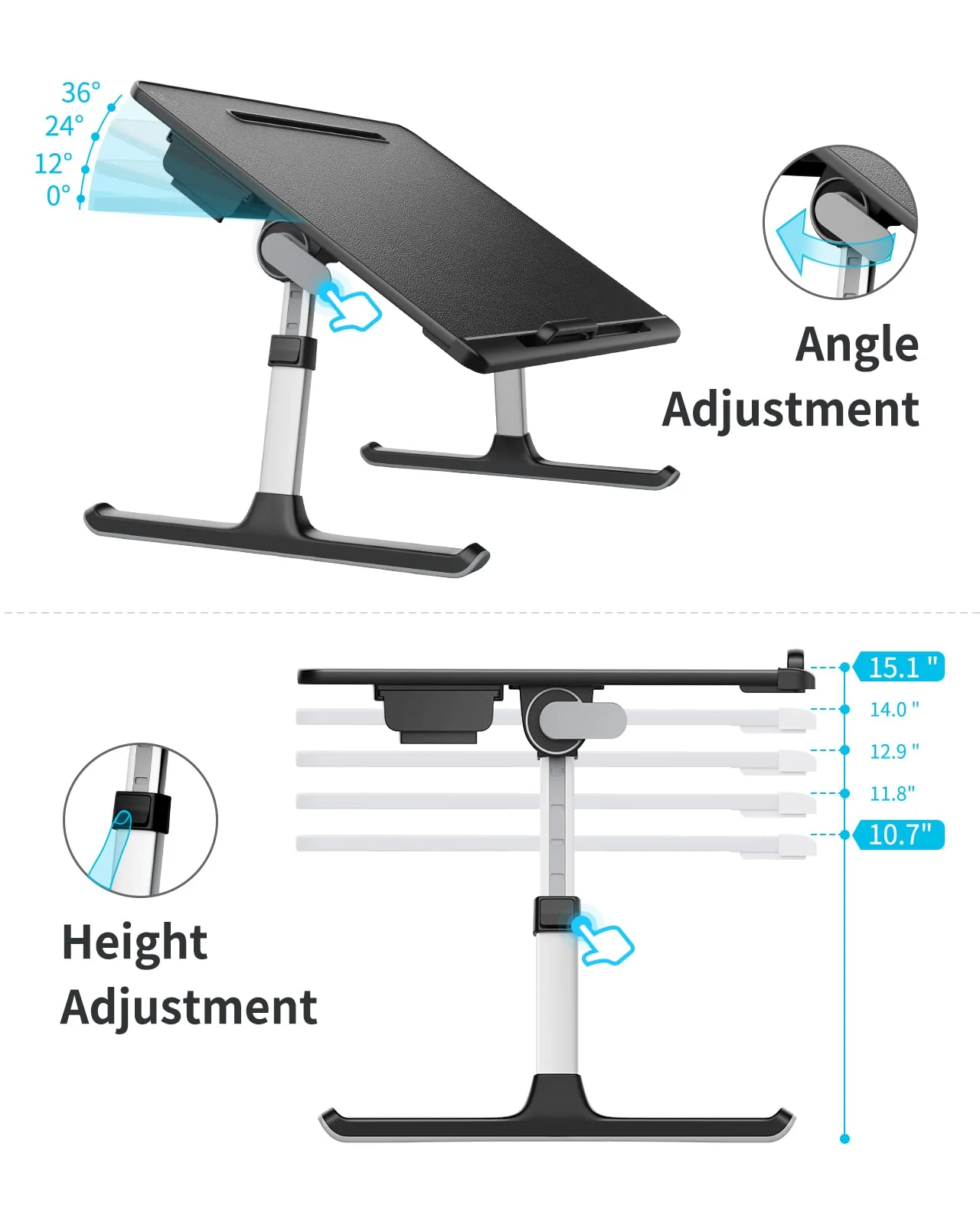 SAIJI X-Large Adjustable Laptop Table with Storage Drawer