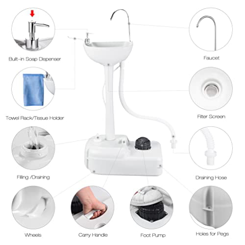 Portable Hand Wash Stand Camping Sink with Soap Dispenser & Towel Holder Water Capacity Hand Washing Station Safe HDPE for Outdoor Events.Gatherings & Worksite